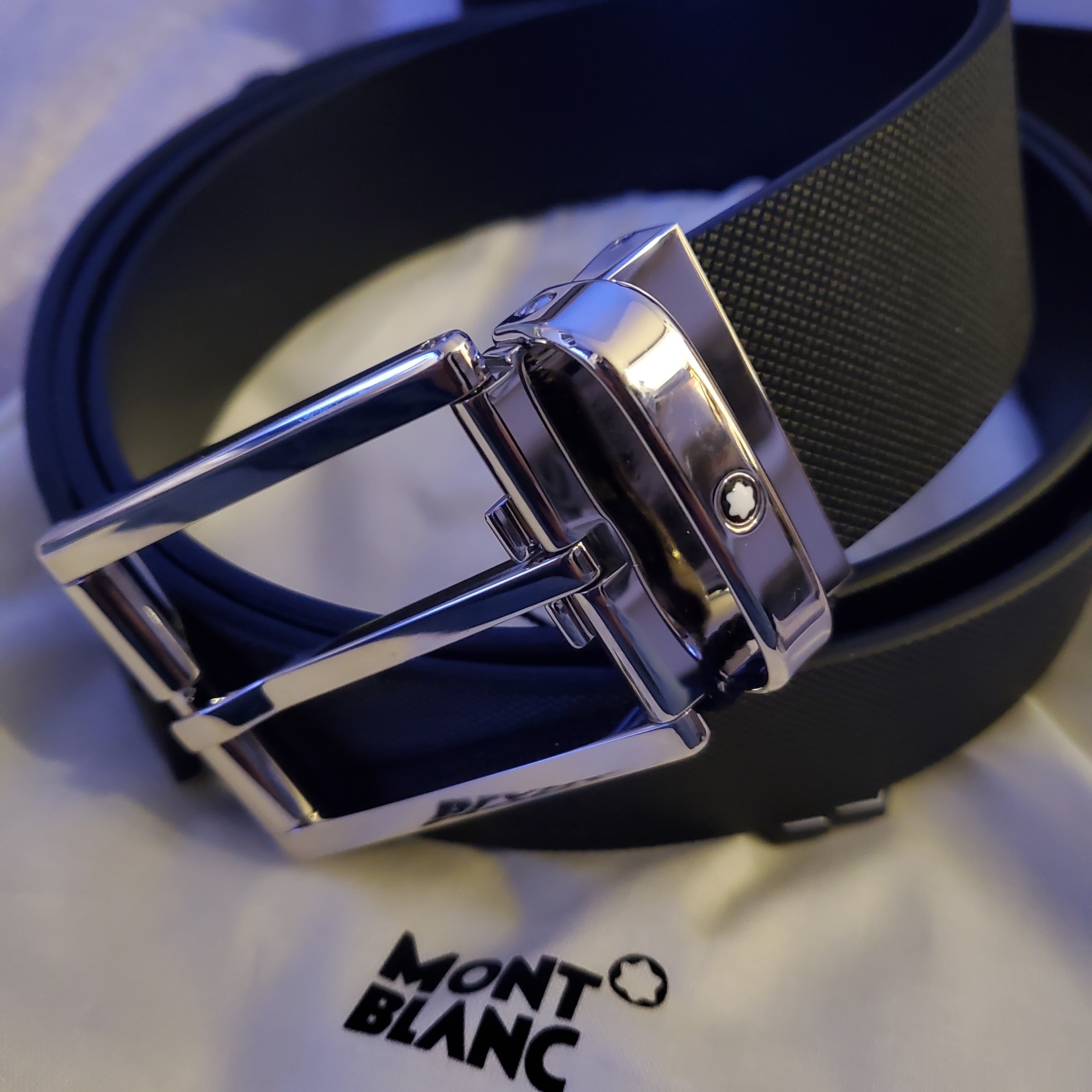 Montblanc Rectangular Roller Pin Buckle 35mm Leather Belt Black 착용 스타일 - 5