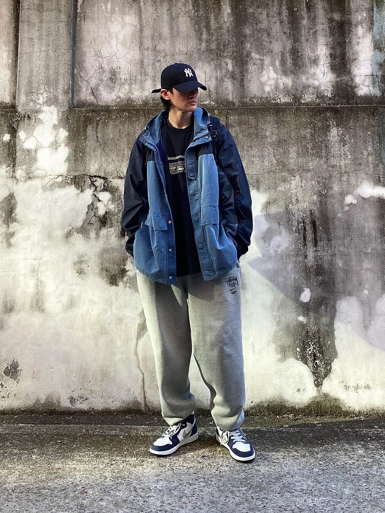 Jordan 1 Retro High OG CO.JP Midnight Navy, Nike x Stussy NRG ZR Fleece Pants Heather Grey - US/EU 착용 스타일 - 2