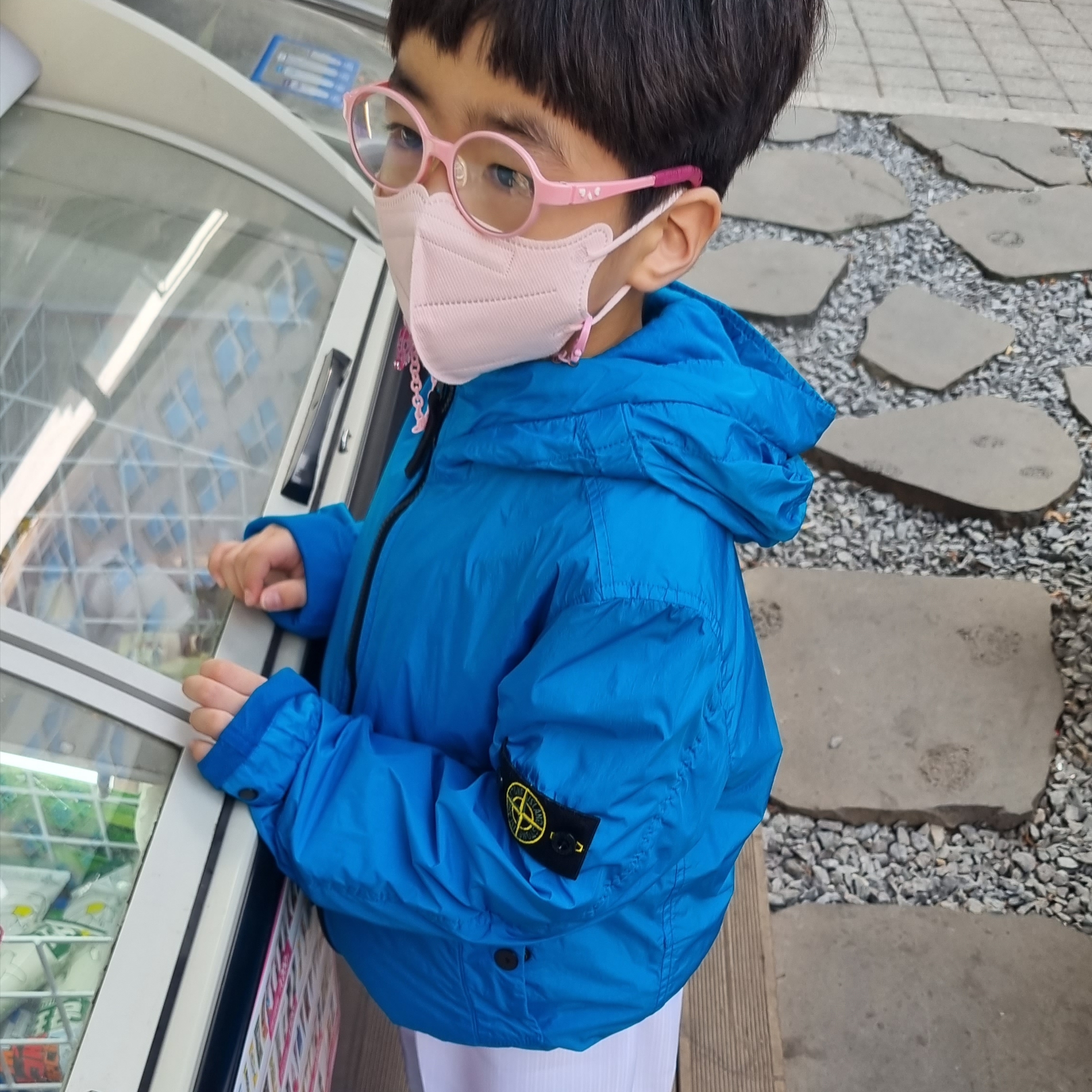(Kids) Stone Island 40532 Stretch Nylon Canvas Garment Dyed Hooded Jacket Turquoise - 22SS 착용 스타일