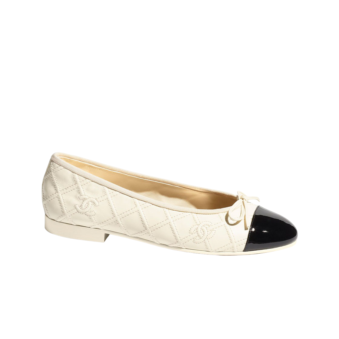(W) 샤넬 발레리나 플랫 램스킨 페이턴트 카프스킨 & 아이보리 블랙((W) Chanel Ballerina Flat Lambskin Patent Calfskin & Ivory Black)