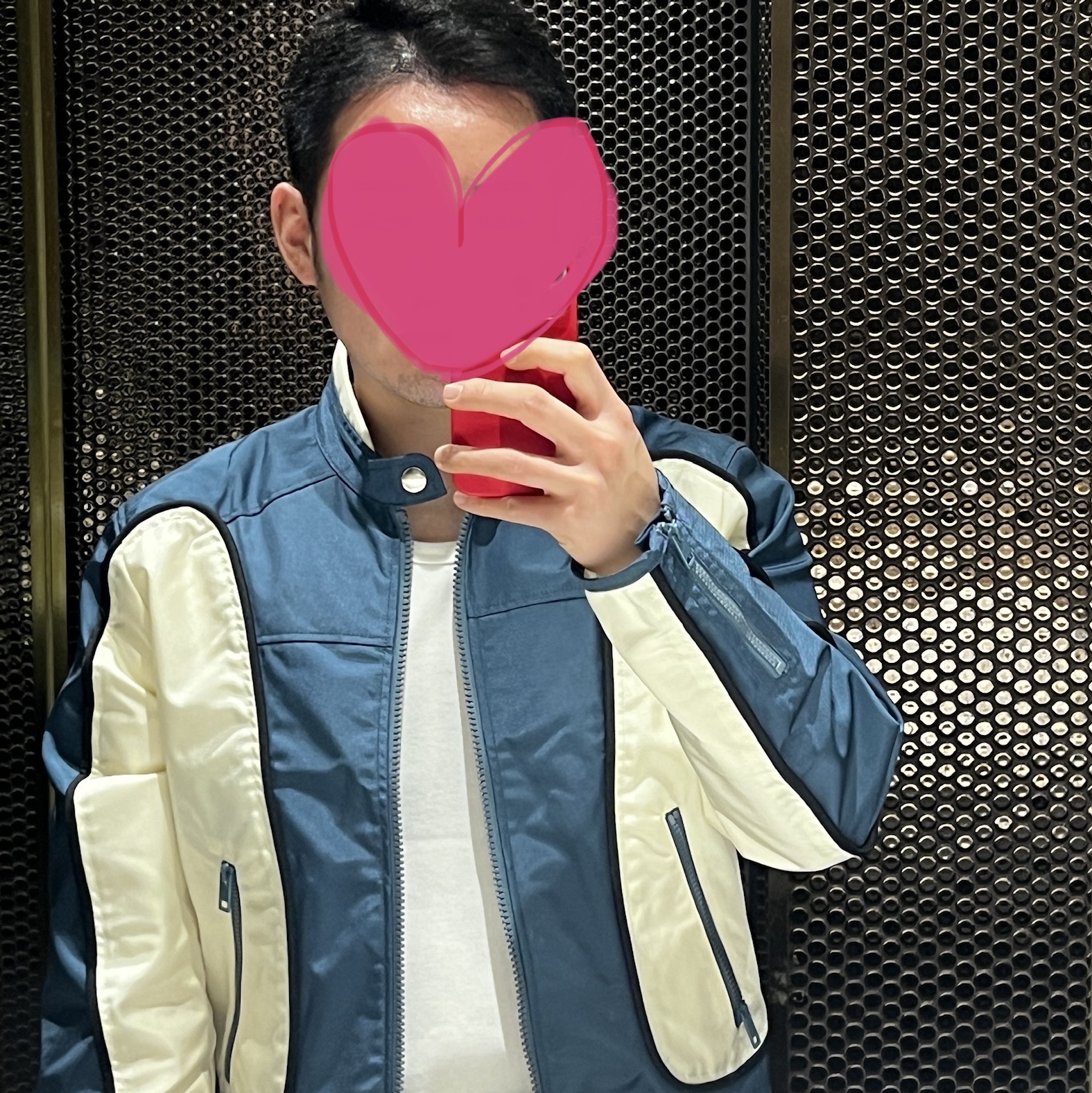 Diesel J-Blink Biker Jacket in Colour-Block Nylon Blue White 착용 스타일 - 1