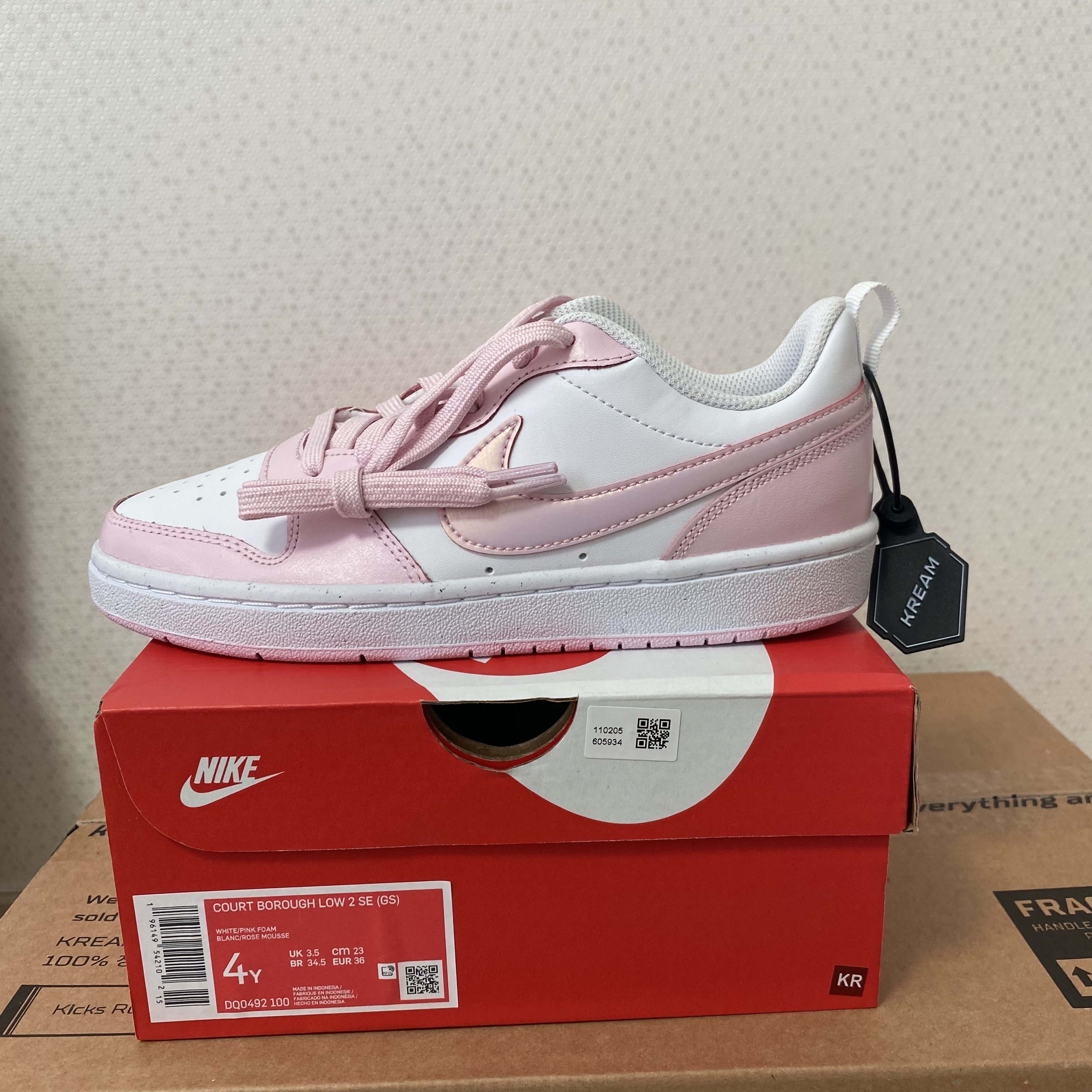 (GS) Nike Court Borough 2 SE White Pink Foam 착용 스타일
