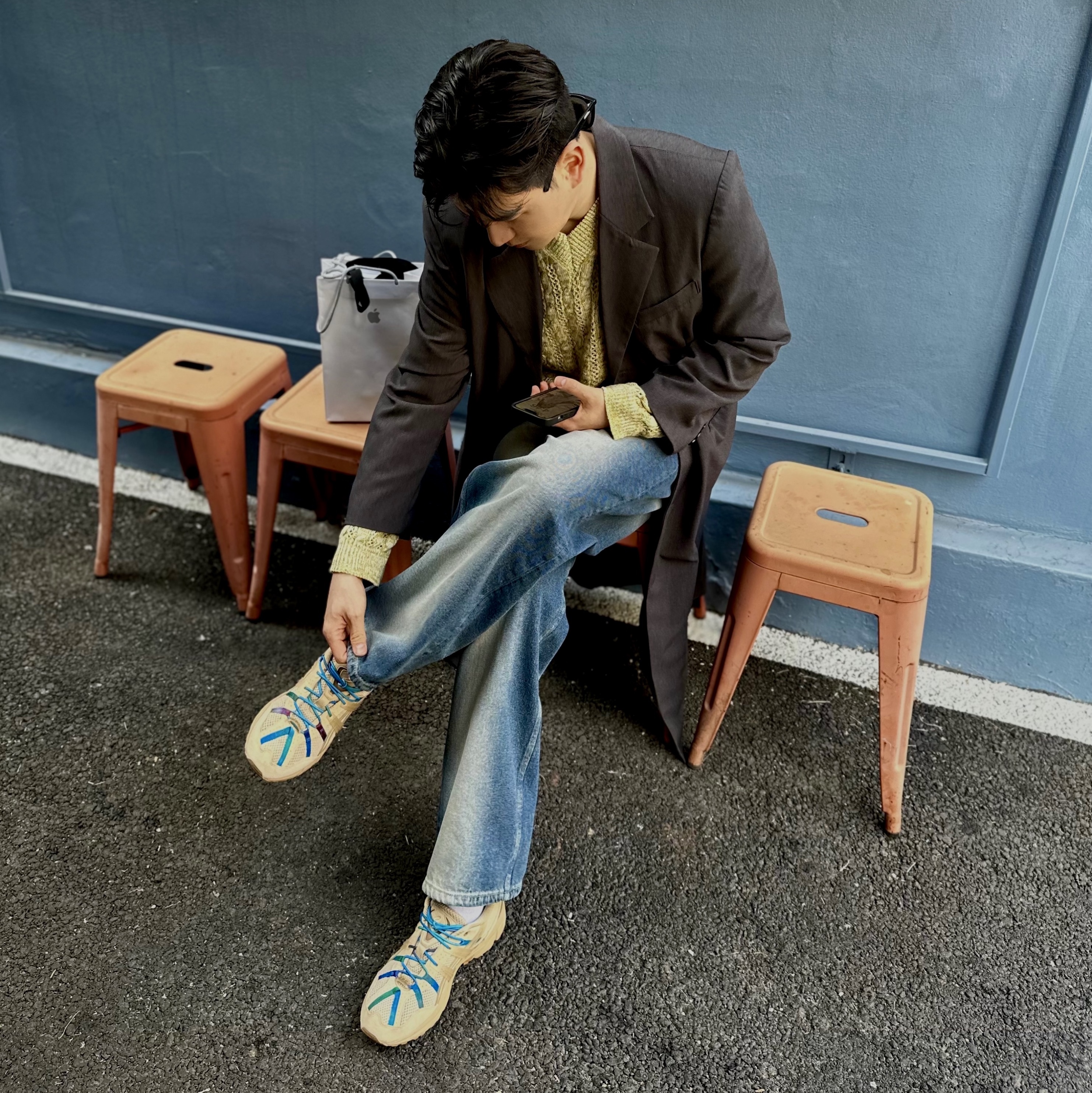 Asics x A.P.C. Gel-Sonoma 15-50 Beige 착용 스타일 - 1