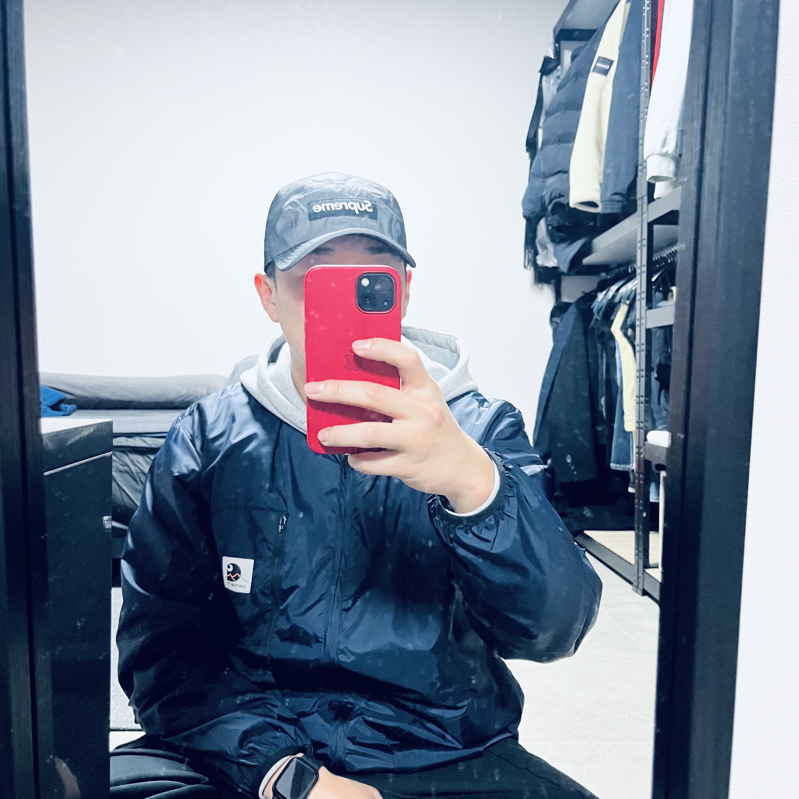 Palace Cripstop Grid 4G Cap Navy - 22SS, Supreme Reflective Mesh Camp Cap Black - 22SS 착용 스타일 - 2
