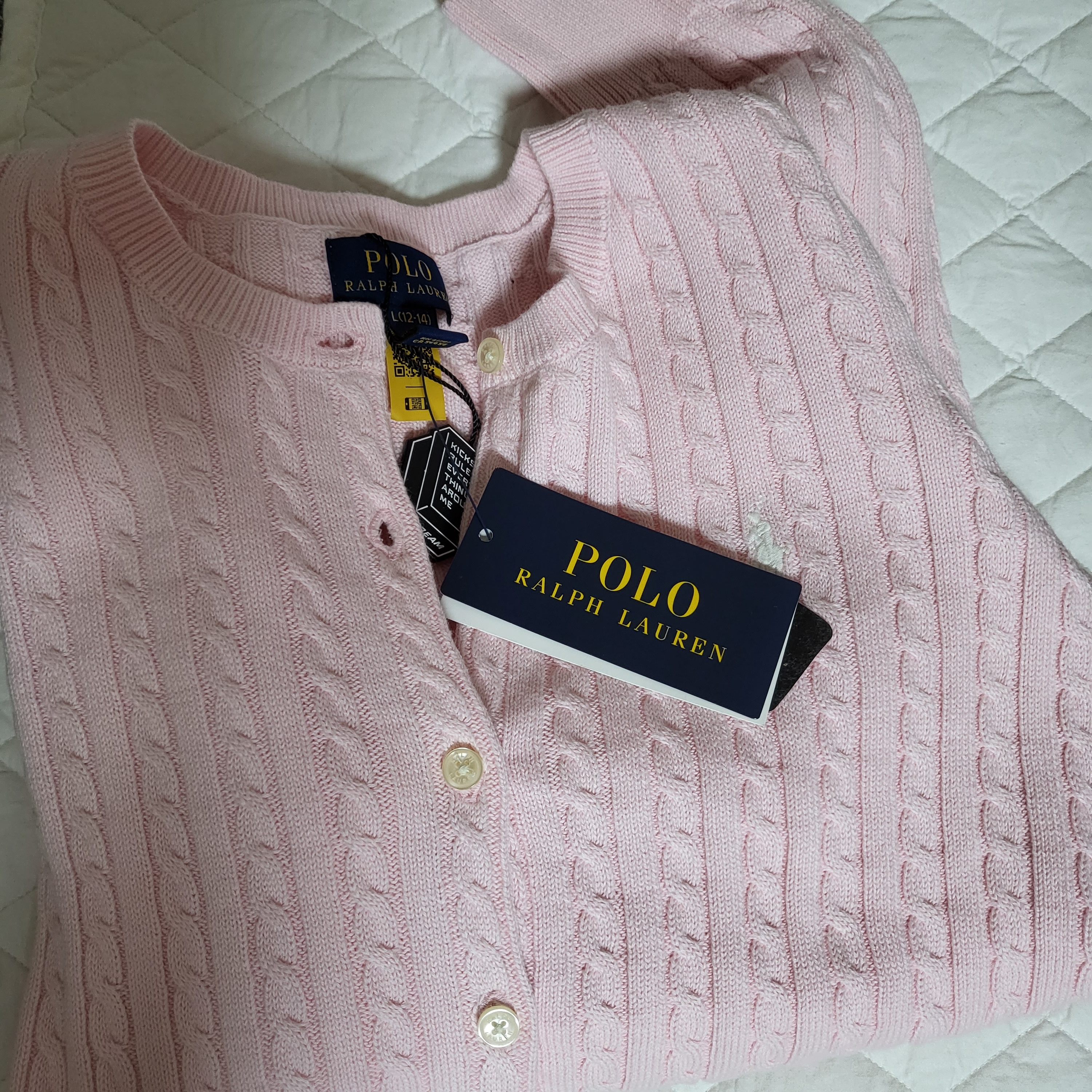 [30% 적립] Polo Ralph Lauren Children Mini Cable Cotton Cardigan Pink 착용 스타일