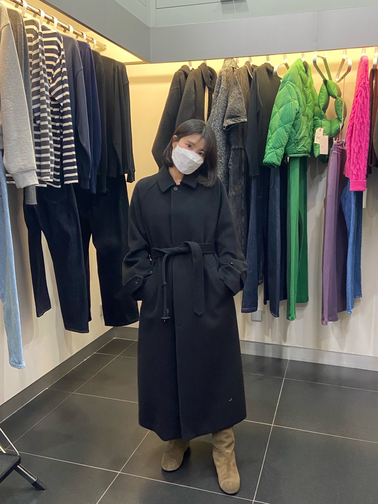 Auralee Cashmere Wool Mosser Soutien Collar Coat Black - 22AW 착용 스타일 - 1