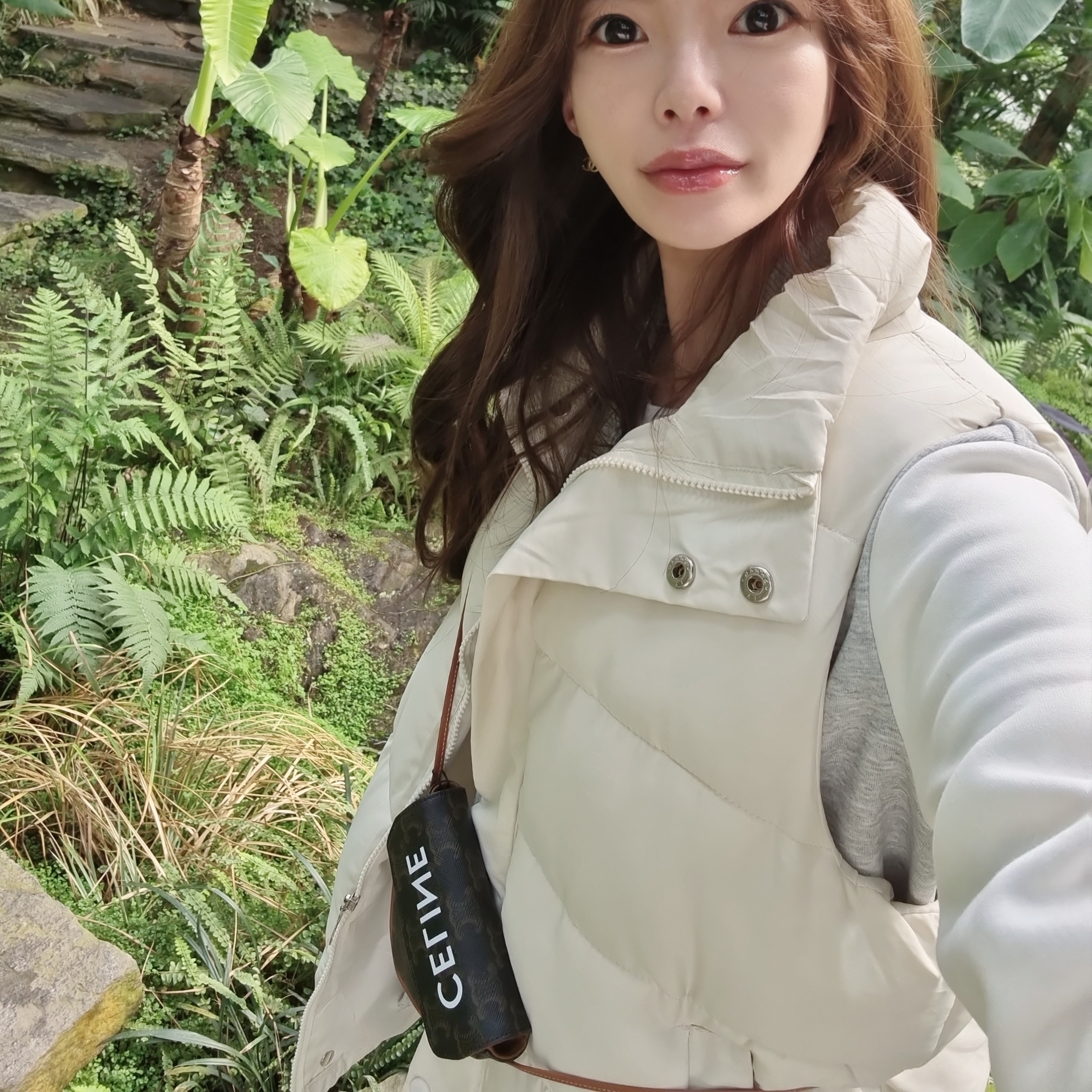 Celine Mini Triangle in Triomphe Canvas with Celine Print Tan 착용 스타일 - 2