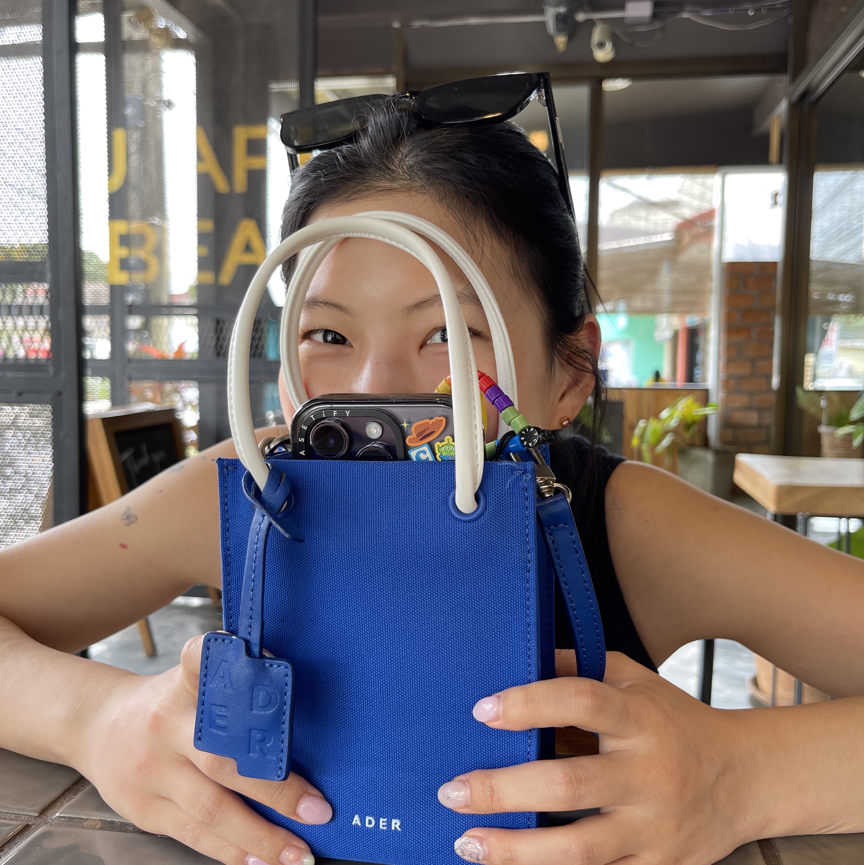 Ader Error Small Shopper Bag Z-Blue 착용 스타일