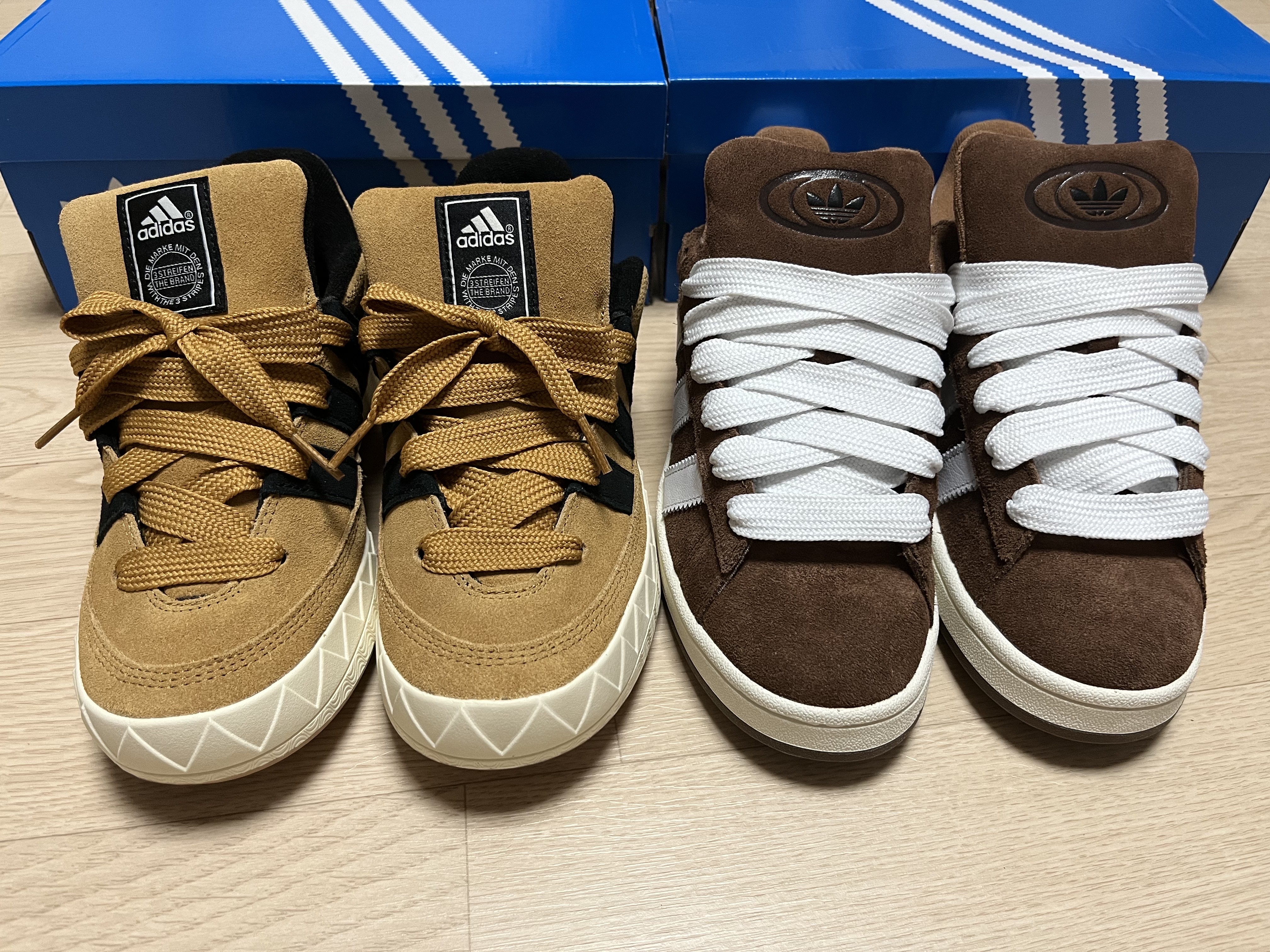 Adidas x Atmos Adimatic OG Shoebox, Adidas Campus 00s Bark Cloud White 착용 스타일