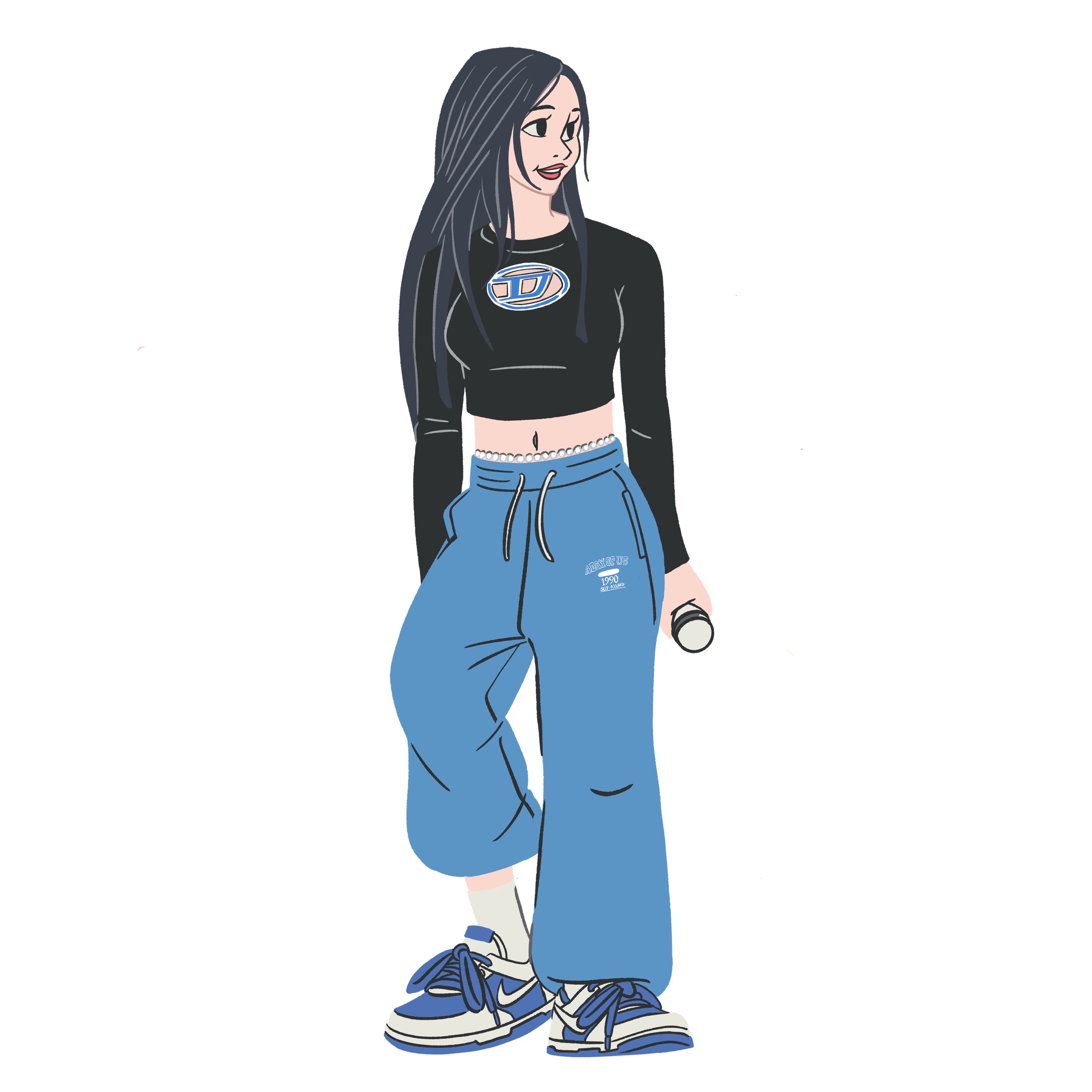 (W) Diesel M-Areesa Jumper with Embroidered Cut-Out Logo Knit Black, Nike Dunk Low Retro Racer Blue and White 착용 스타일 - 1