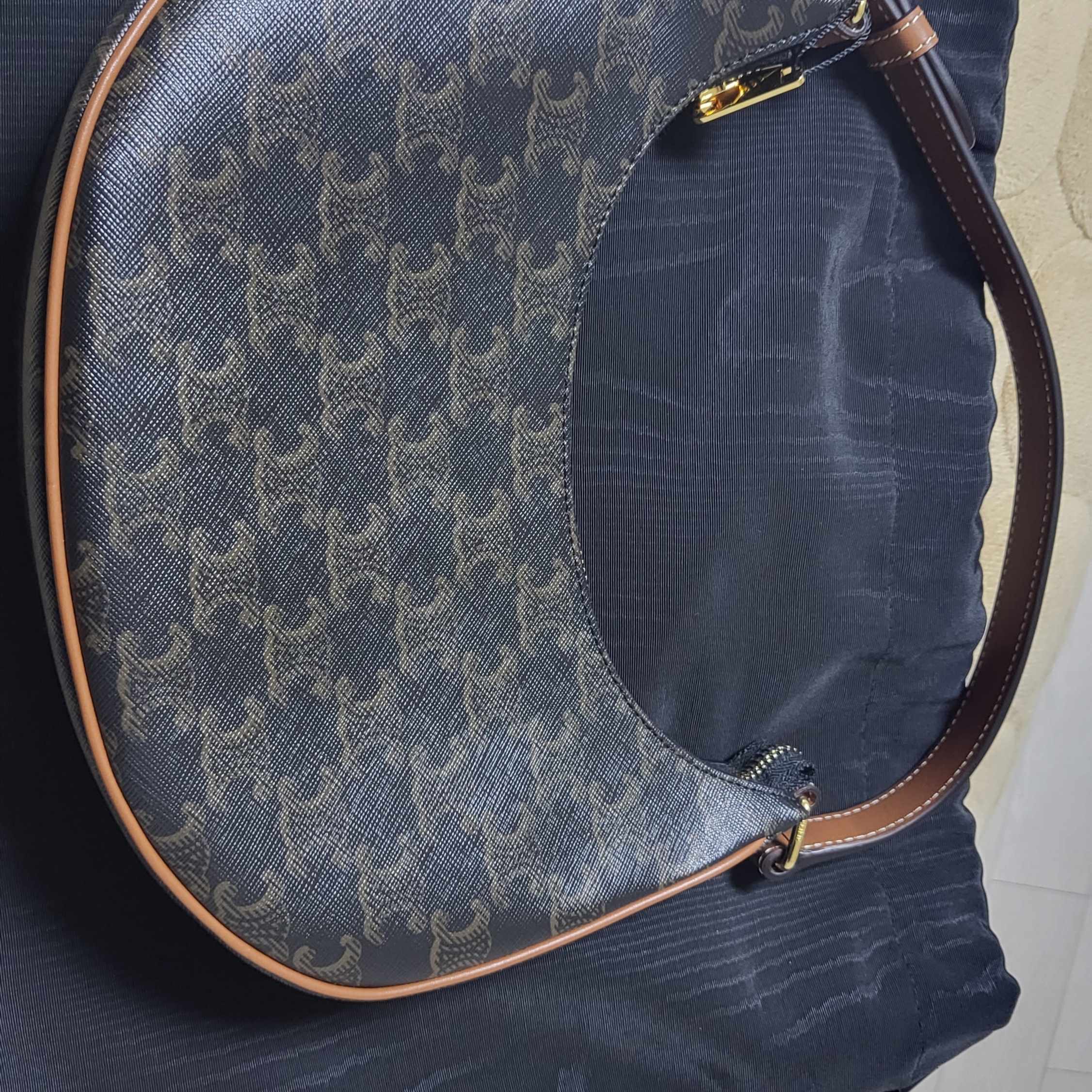 Celine Ava Bag in Triomphe Canvas and Calfskin Tan 착용 스타일 - 1