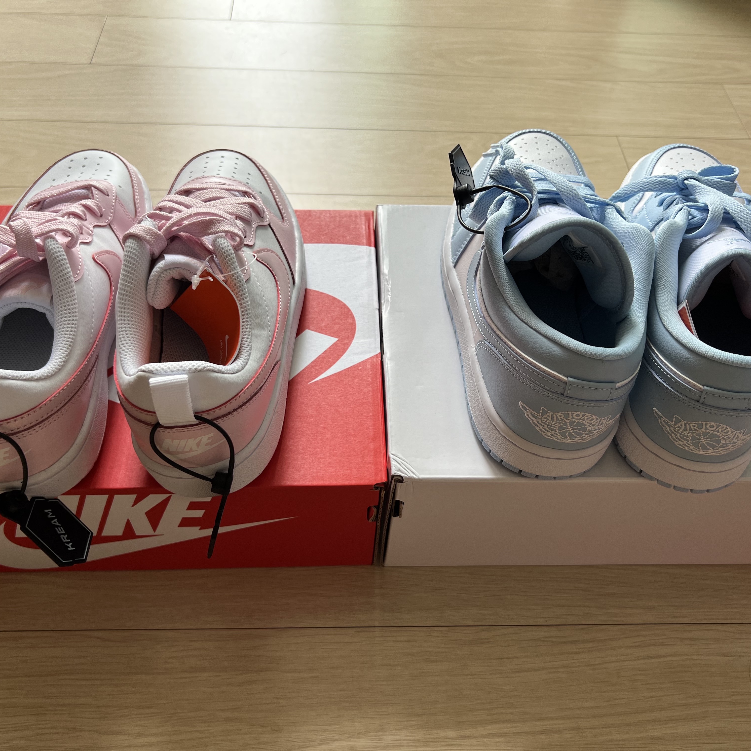 (GS) Nike Court Borough 2 SE White Pink Foam, (W) Jordan 1 Low White Ice Blue 착용 스타일 - 5