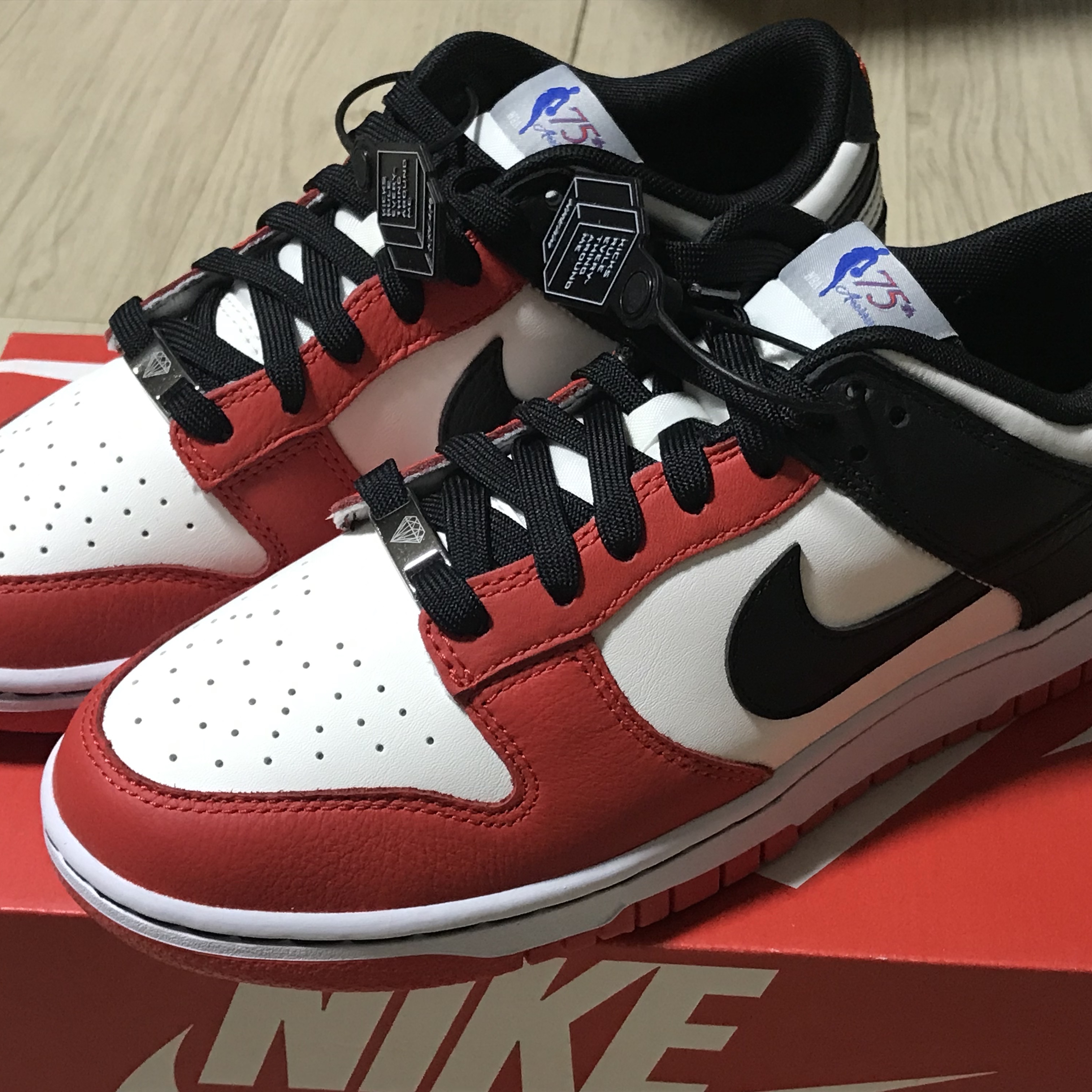 Nike x NBA Dunk Low Retro EMB Black and Chile Red 착용 스타일