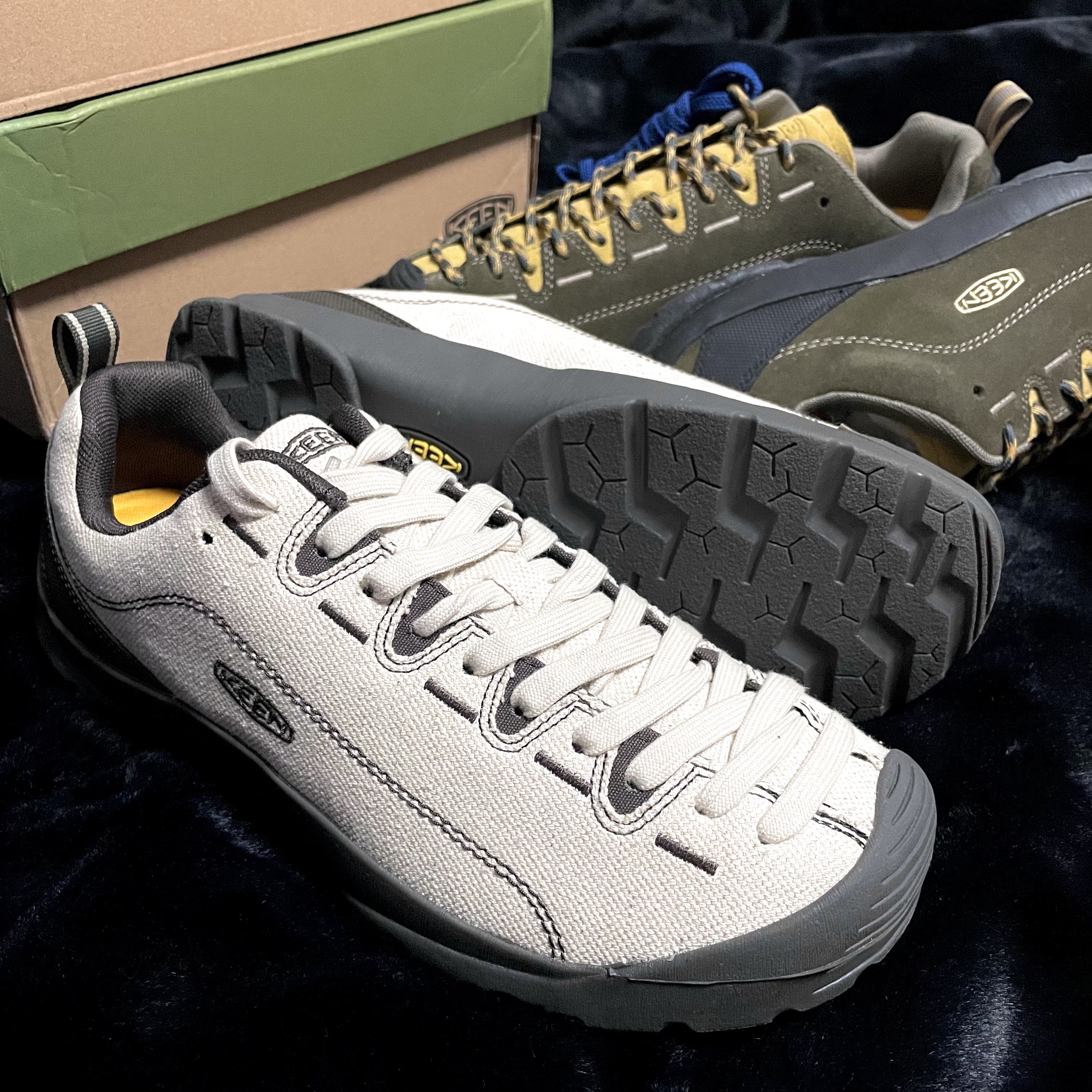 Keen Jasper Sneakers Cateen Ochre, Keen Jasper Sneakers Natural Canvas Black Olive 착용 스타일