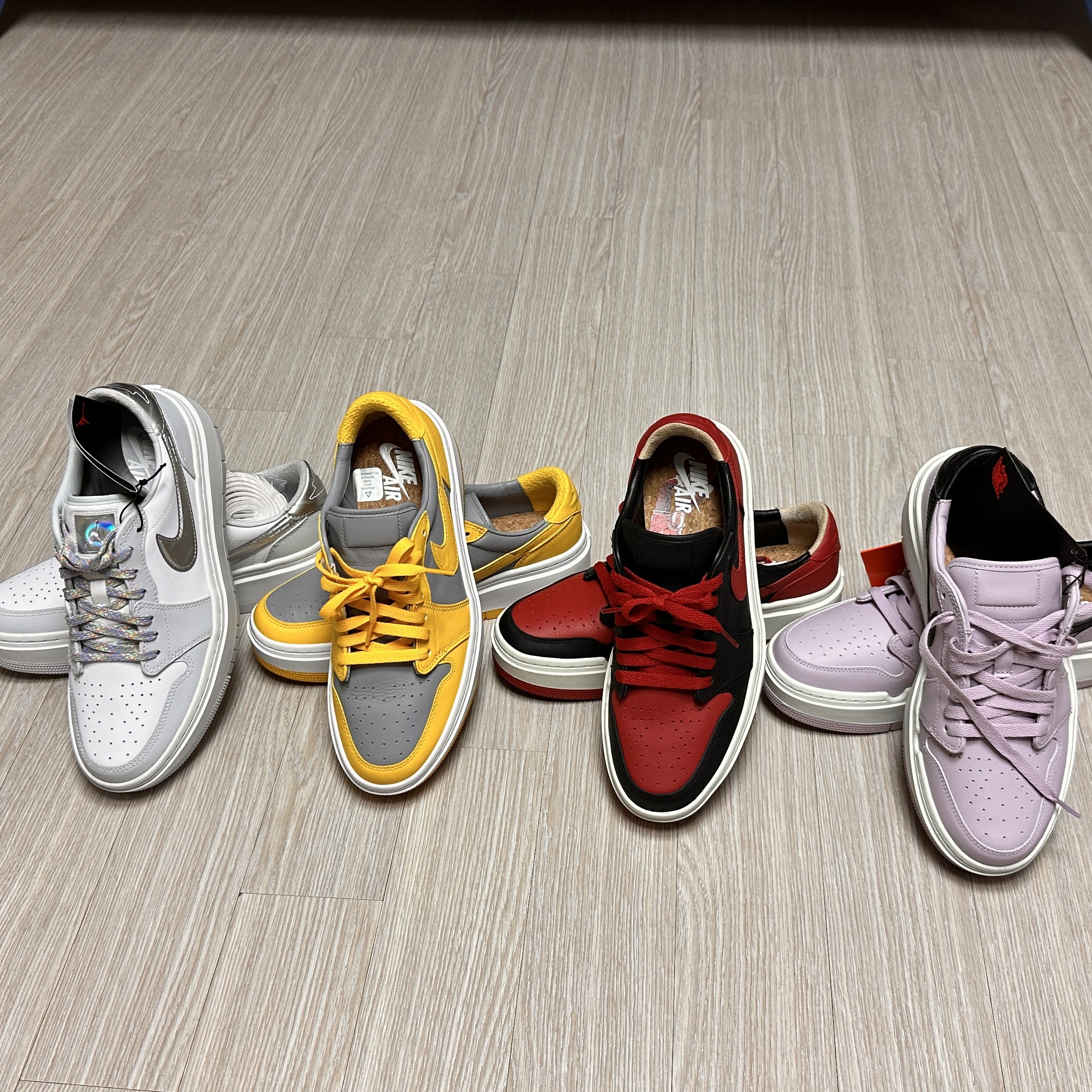 (W) Jordan 1 Elevate Low Cement Grey Varsity Maize, (W) Jordan 1 Elevate Low SE Bred 착용 스타일