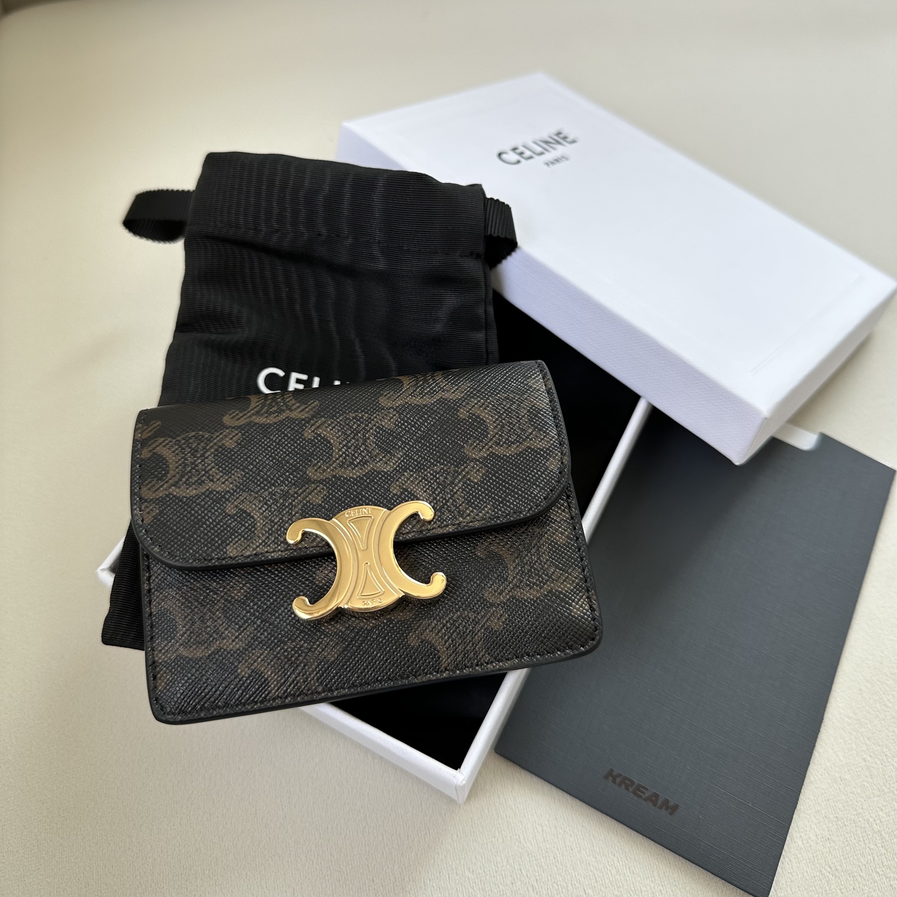 Celine Card Holder with Flap in Triomphe Canvas Tan 착용 스타일