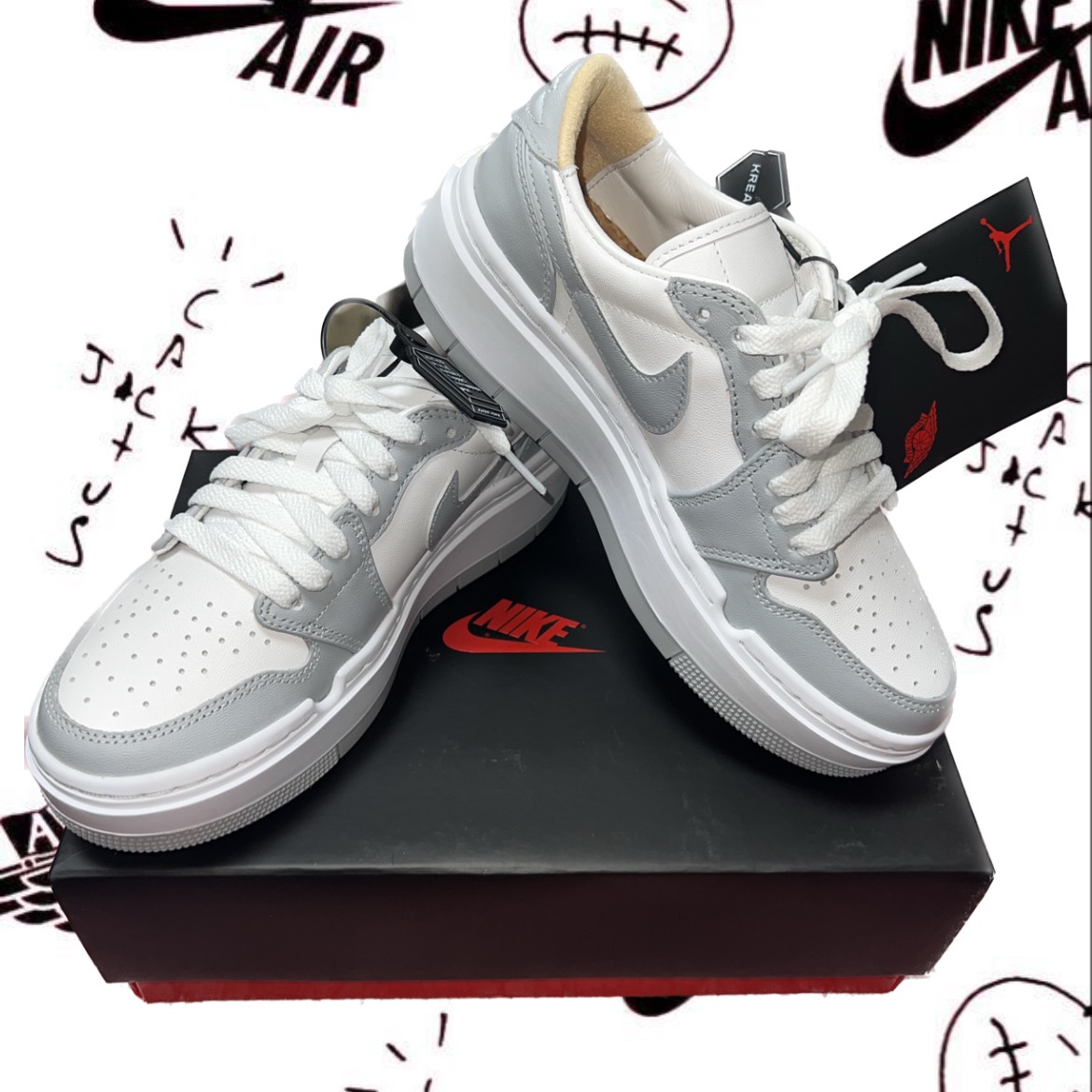 (W) Jordan 1 Elevate Low White and Wolf Grey 착용 스타일