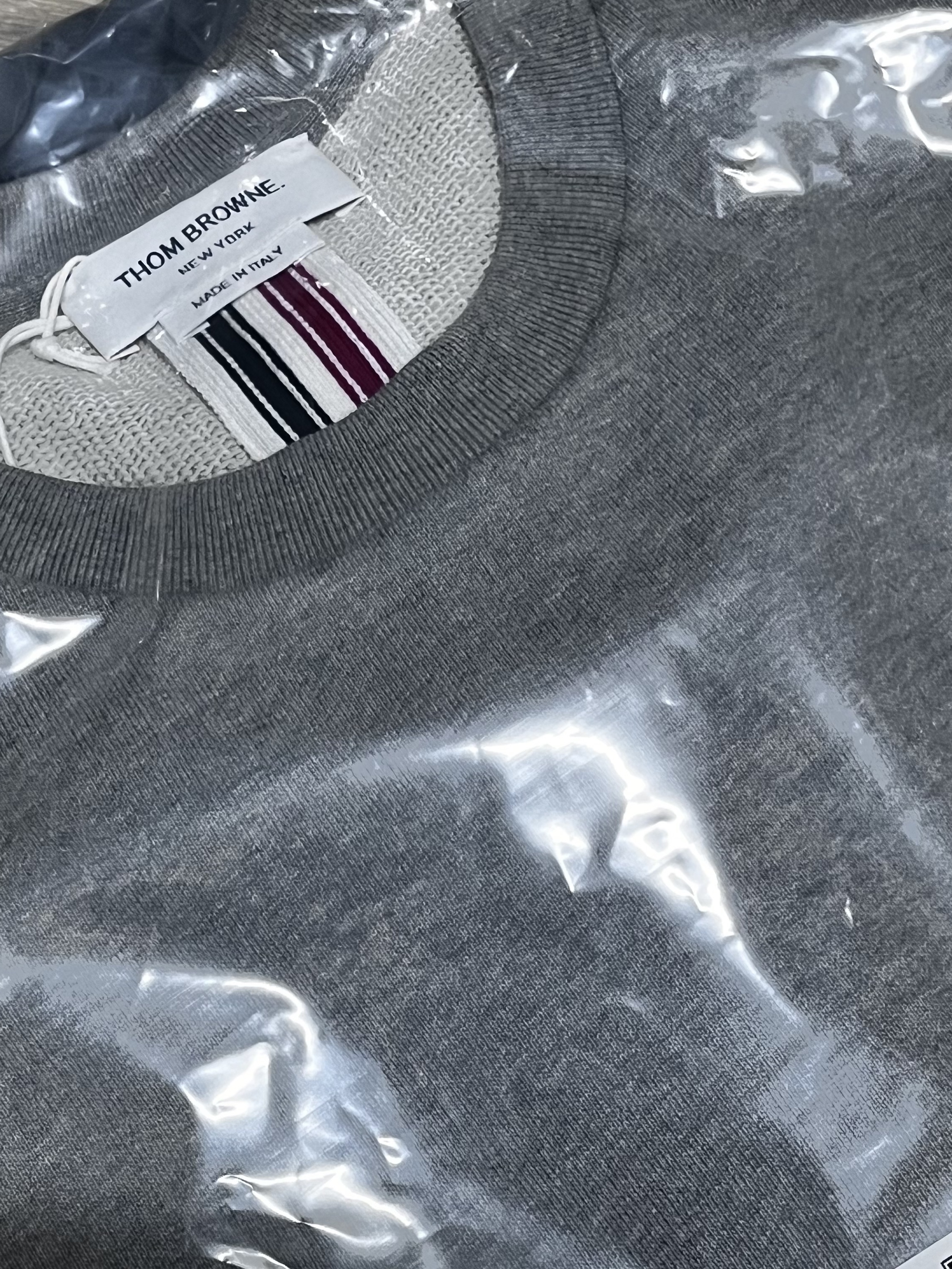 Thom Browne Loopback Center Back Stripe Crewneck Pullover Knit Light Grey 착용 스타일