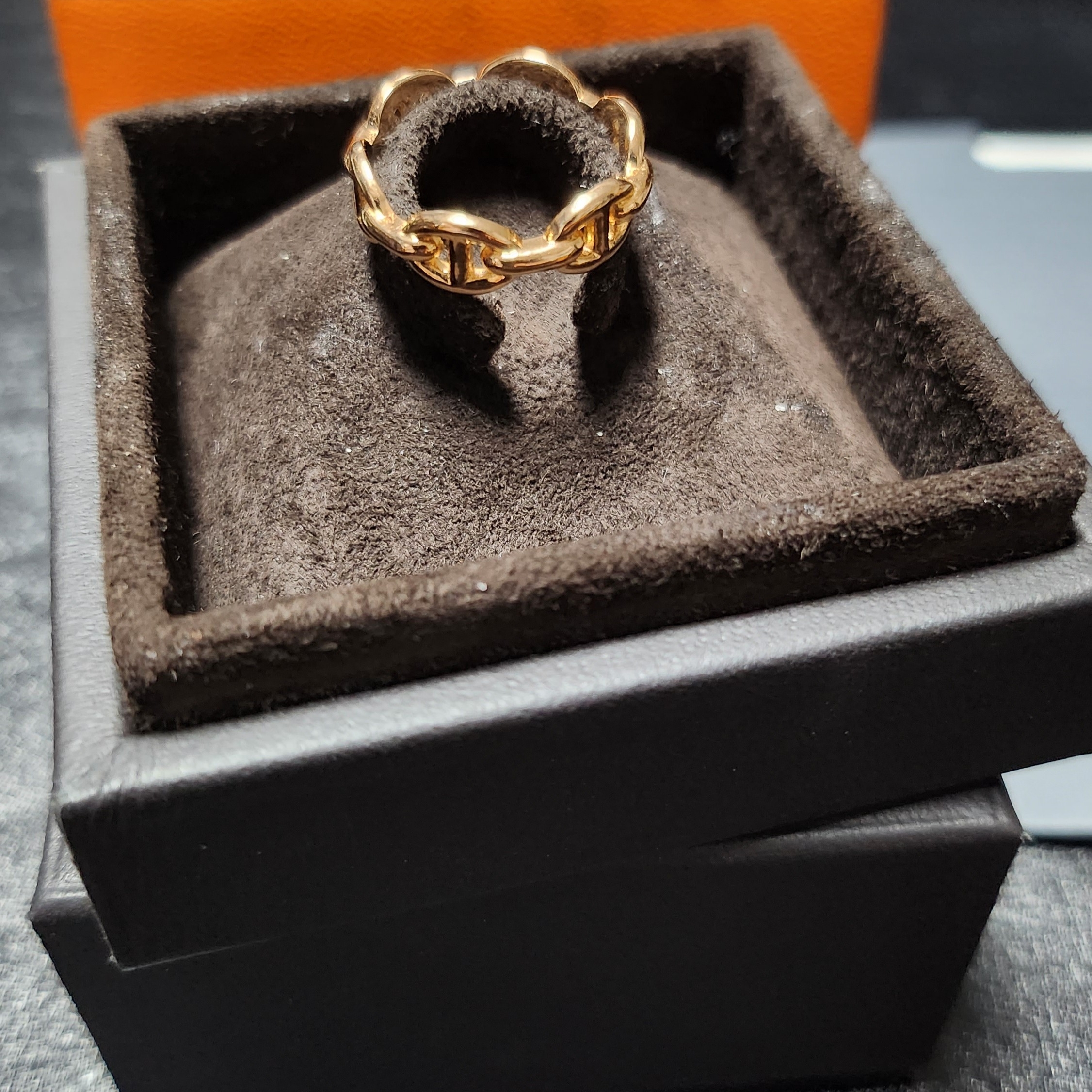 (W) Hermes Small Chaine D'Ancre Enchainee Ring Rose Gold 착용 스타일