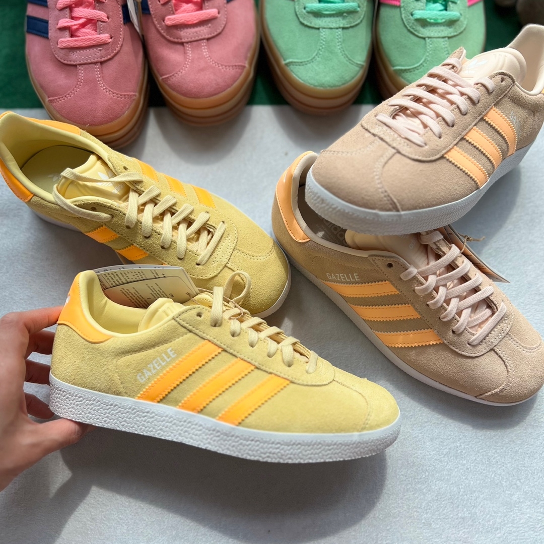 (W) Adidas Gazelle Bliss Orange Acid Orange, (W) Adidas Gazelle Almost Yellow Solar Gold 착용 스타일