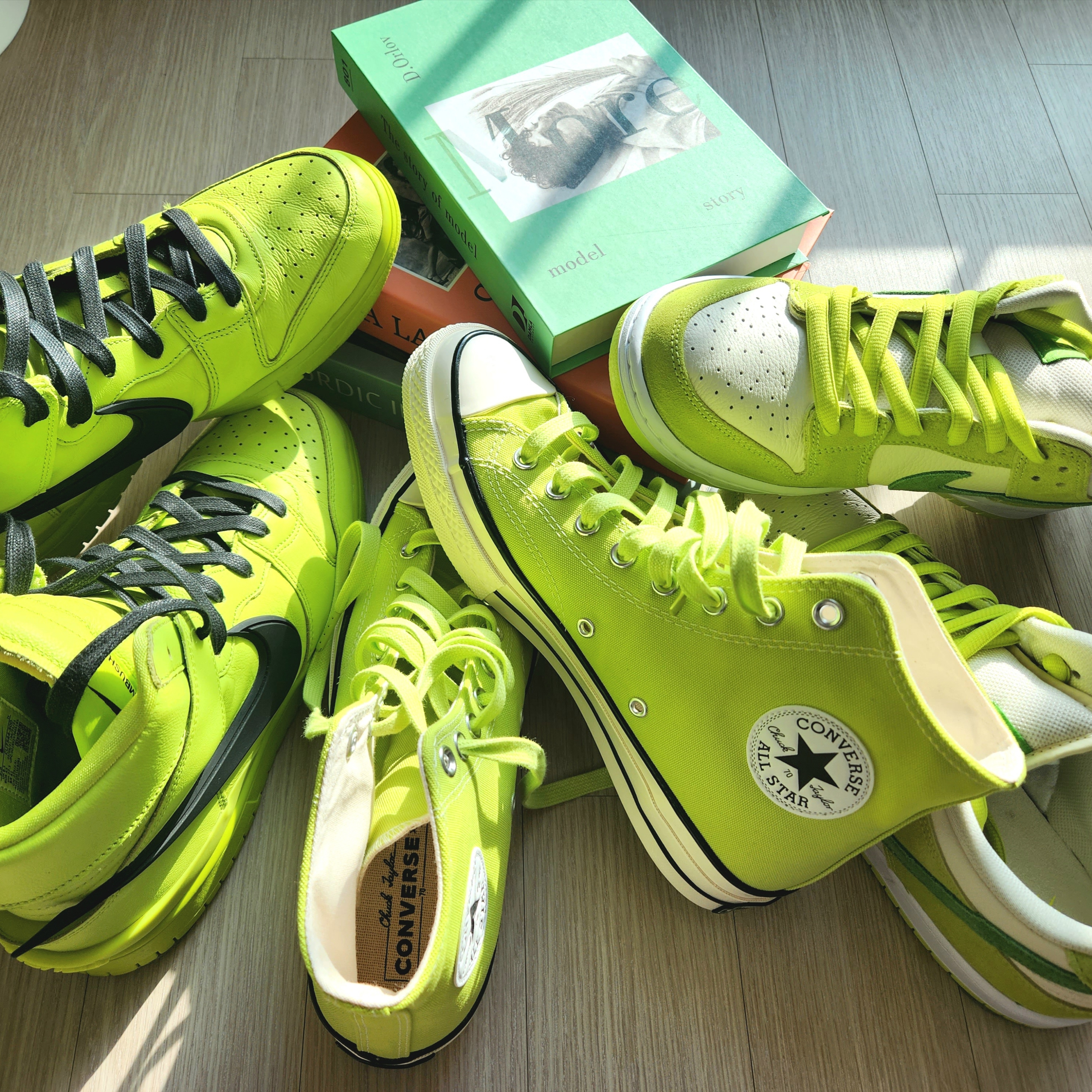 Nike SB Dunk Low Pro Sour Apple, Nike x Ambush Dunk High Flash Lime 착용 스타일