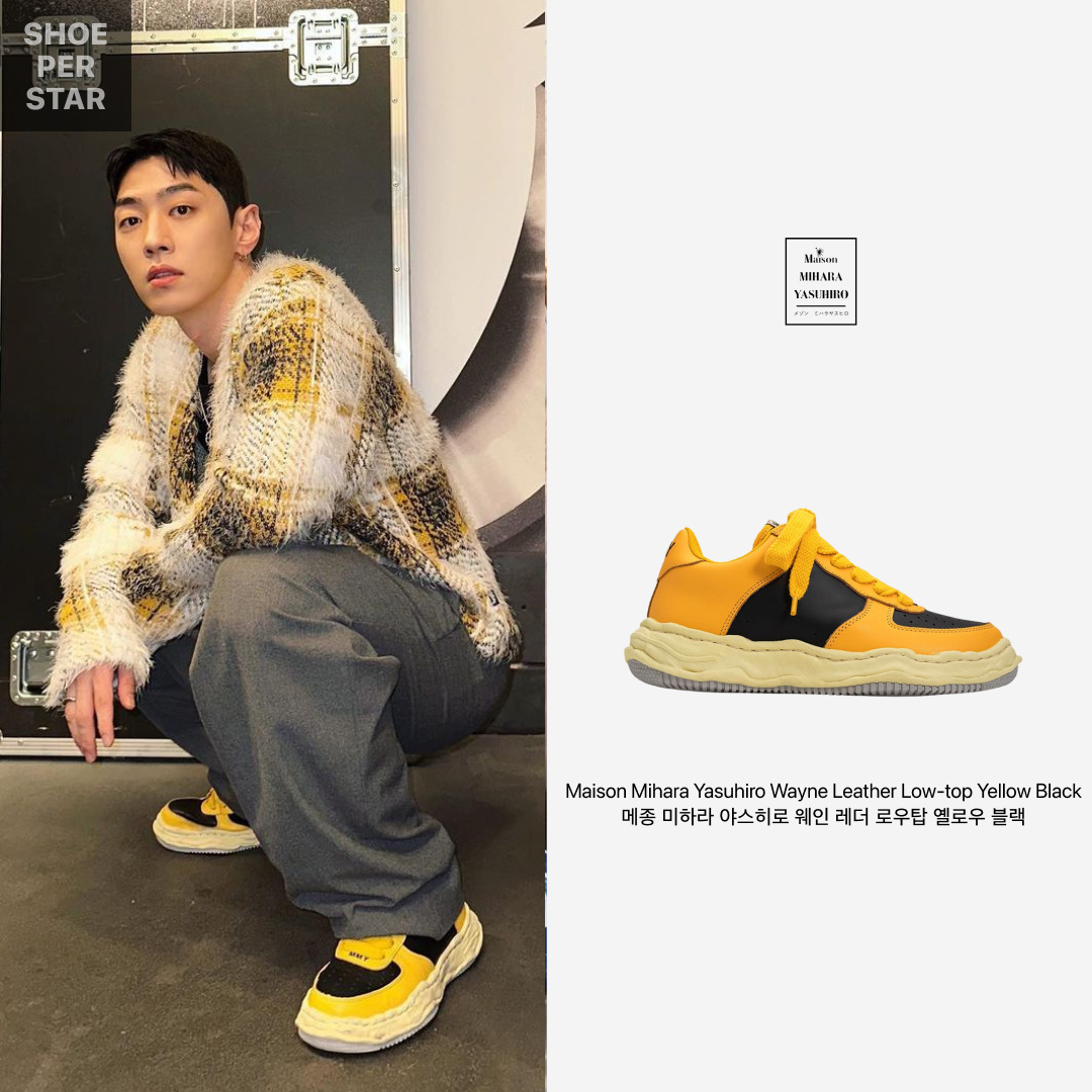 Maison Mihara Yasuhiro Wayne VL OG Sole Leather Low-top Sneakers Yellow Black 착용 스타일 - 1
