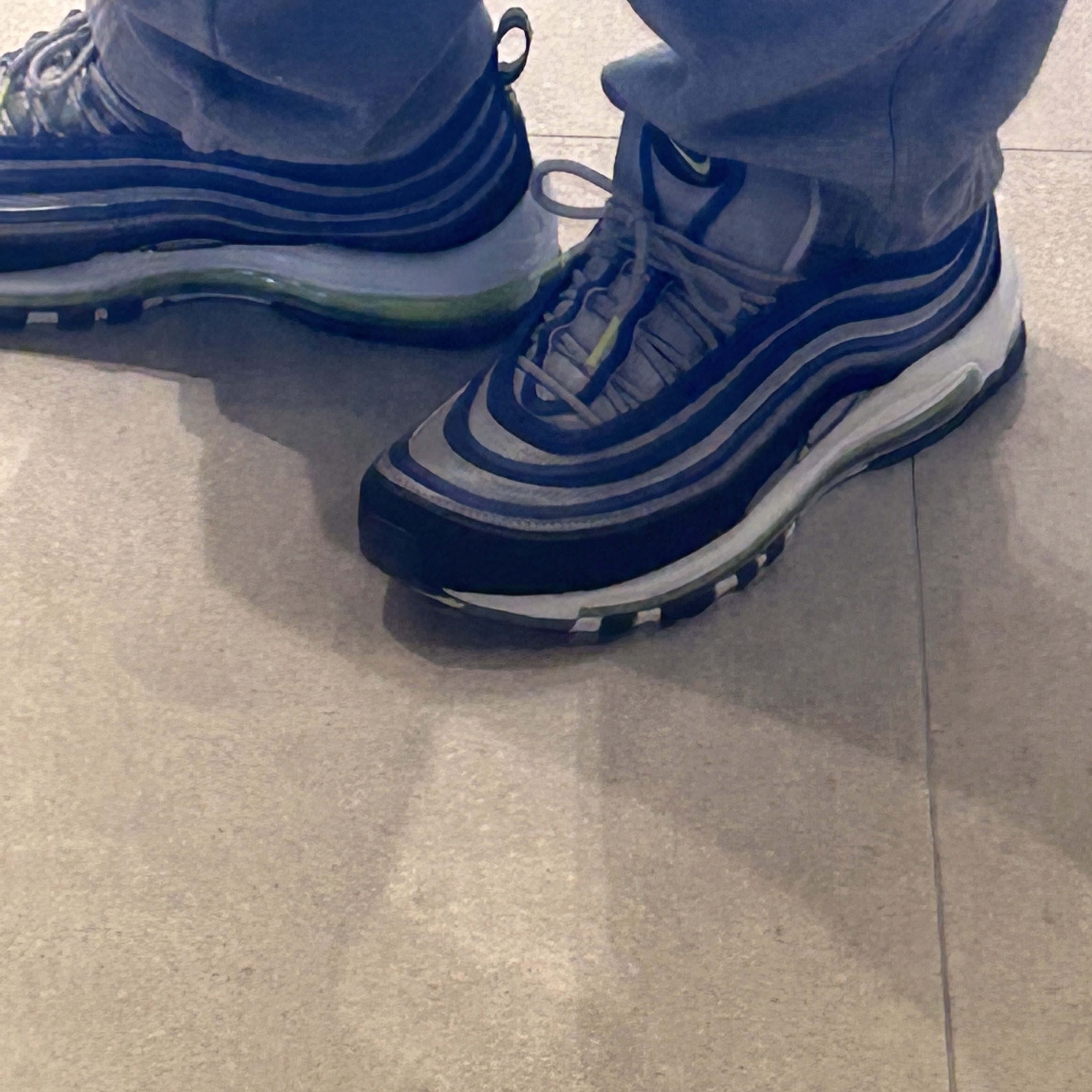 Nike Air Max 97 OG Atlantic Blue and Voltage Yellow 착용 스타일