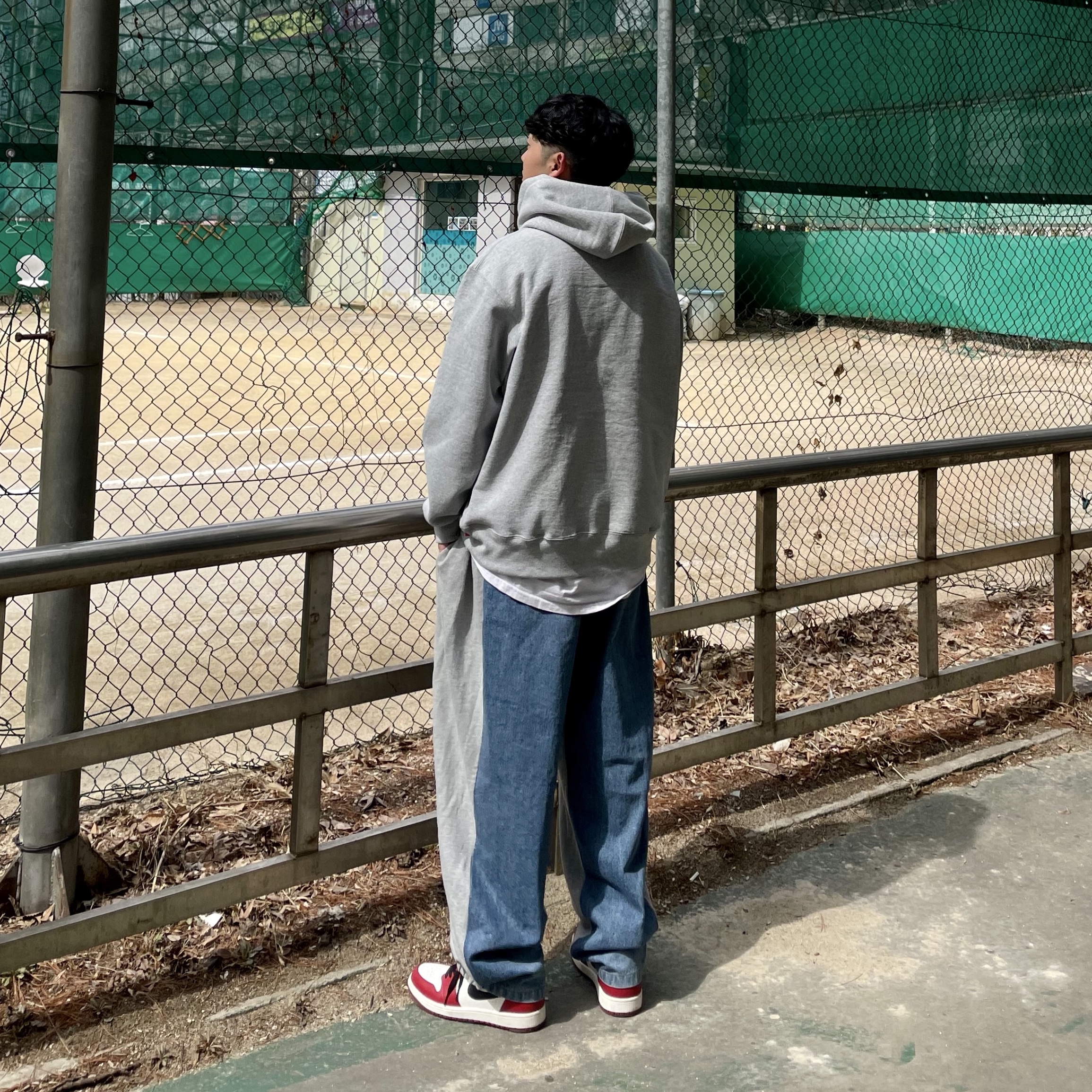 Jordan 1 Retro High OG Chicago 2022, Supreme Underline Hooded Sweatshirt Heather Grey - 22FW 착용 스타일 - 2