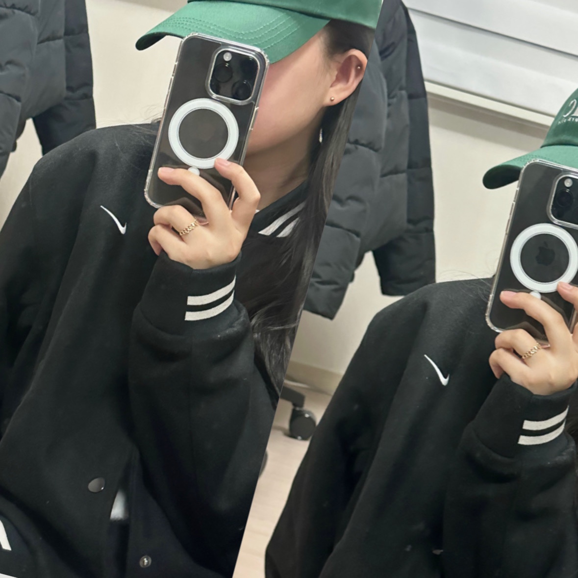 Nike NSW Authentics Varsity Jacket Black - Asia 착용 스타일 - 1