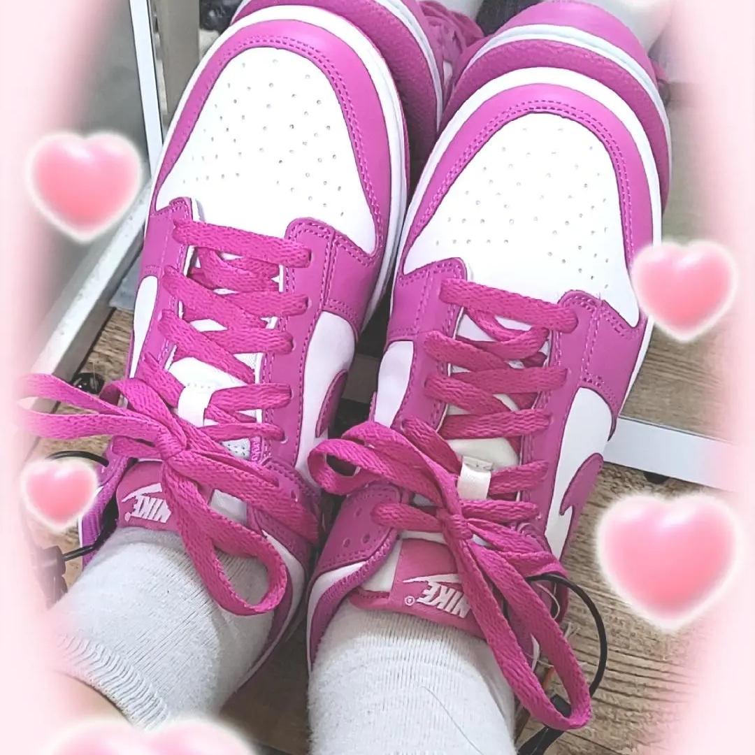 (GS) Nike Dunk Low White Active Fuchsia 착용 스타일