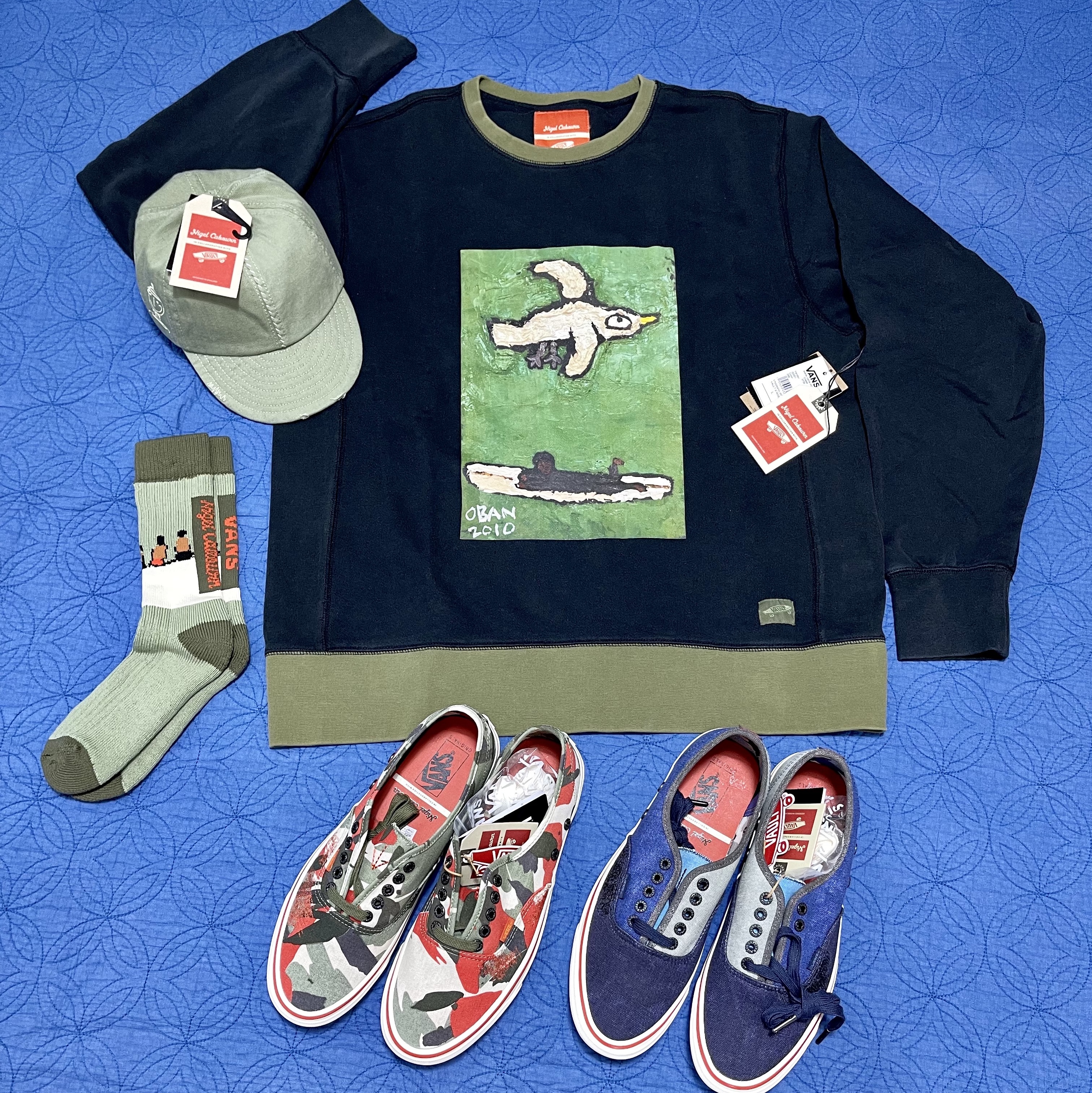 Vans Vault x Nigel Cabourn OG Authentic LX Army Green Camo, Vans Vault x Nigel Cabourn OG Authentic LX Crazy Navy Mix 착용 스타일 - 2