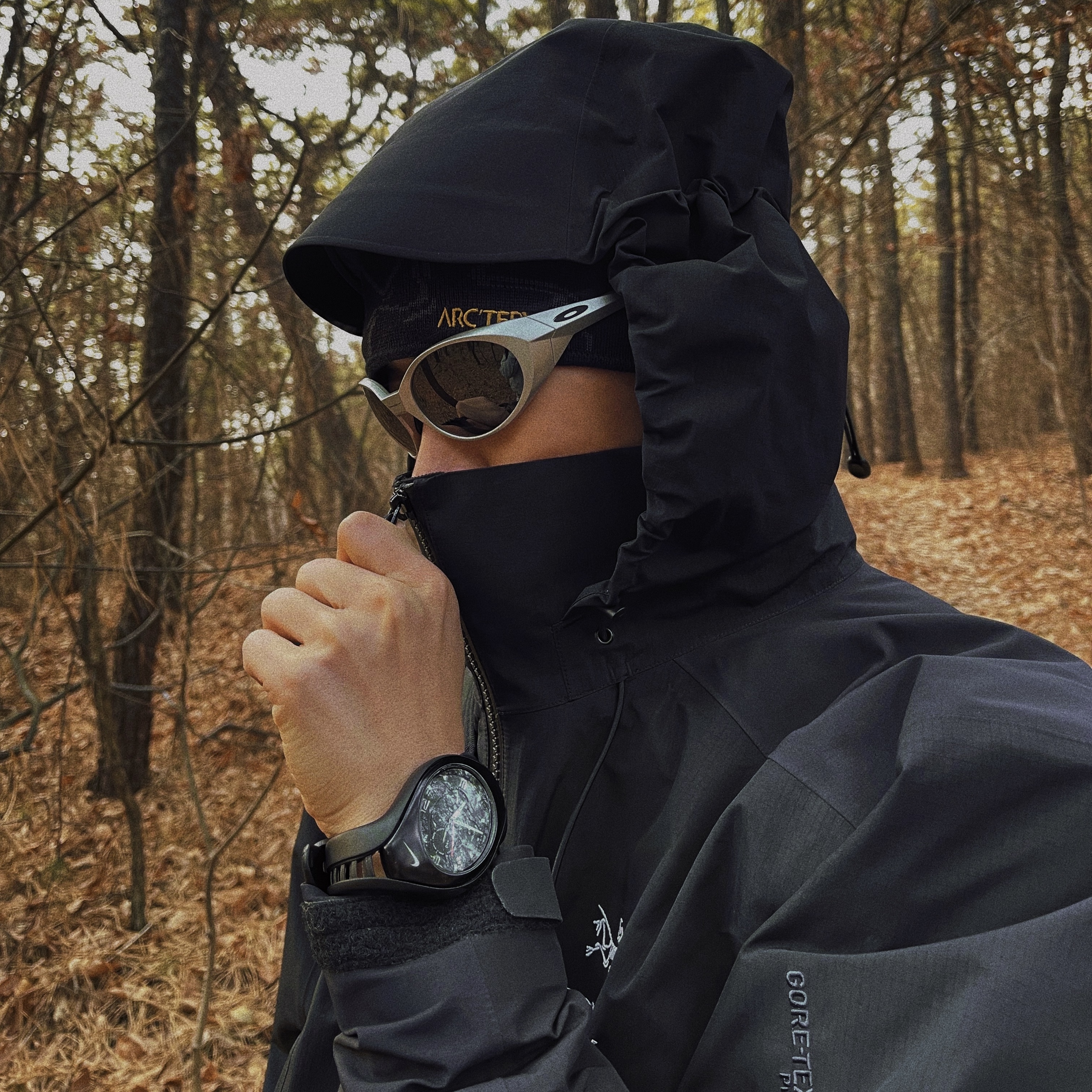 Arc'teryx Bird Head Toque 24K Black, Arc'teryx Beta AR Jacket Black 착용 스타일
