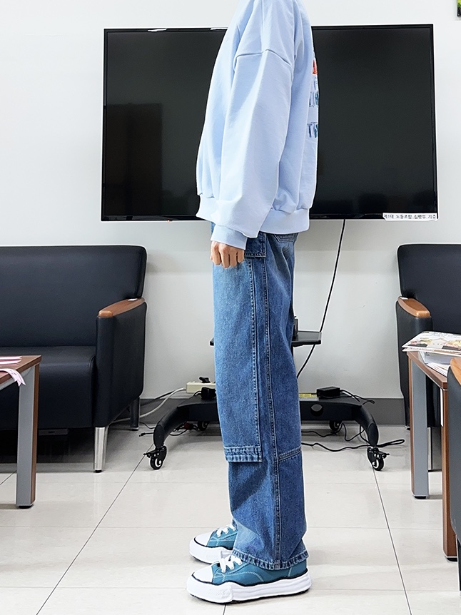 Juun.J Carpenter Denim Blue - 23SS, Maison Mihara Yasuhiro Peterson OG Sole Canvas Low Sneakers Blue 착용 스타일 - 1