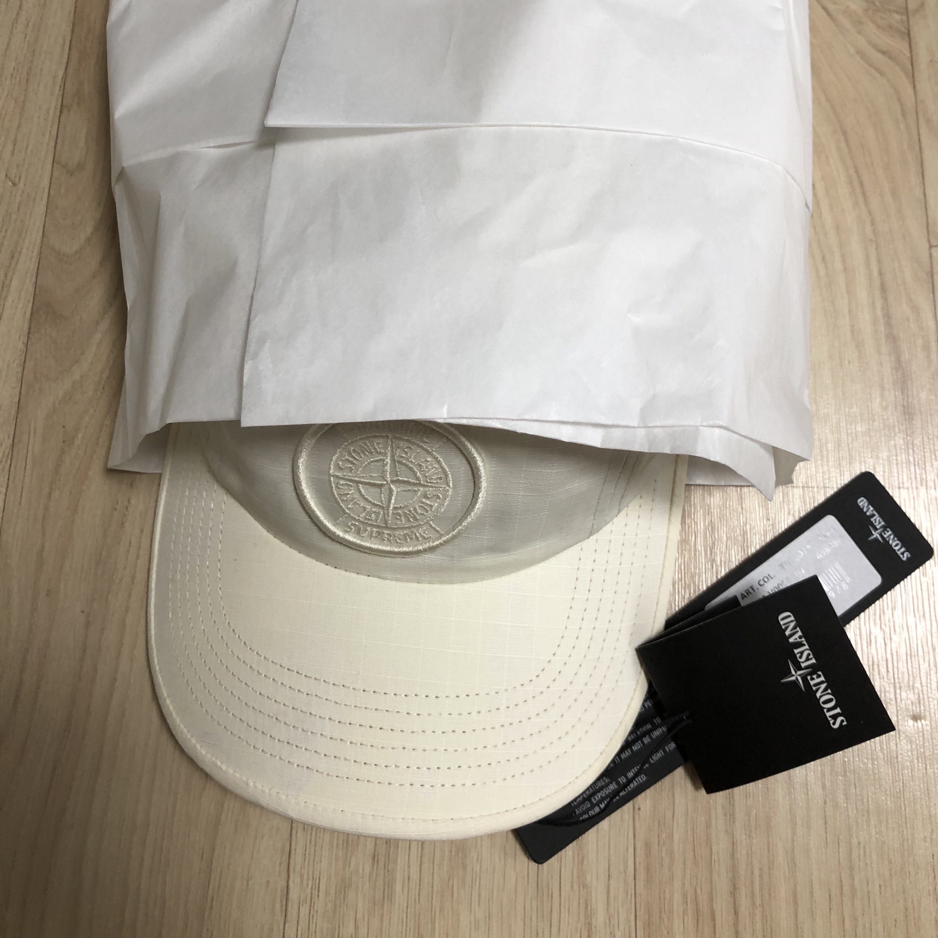 Supreme x Stone Island Reactive Ice Camo Ripstop Camp Cap Tan - 22SS 착용 스타일