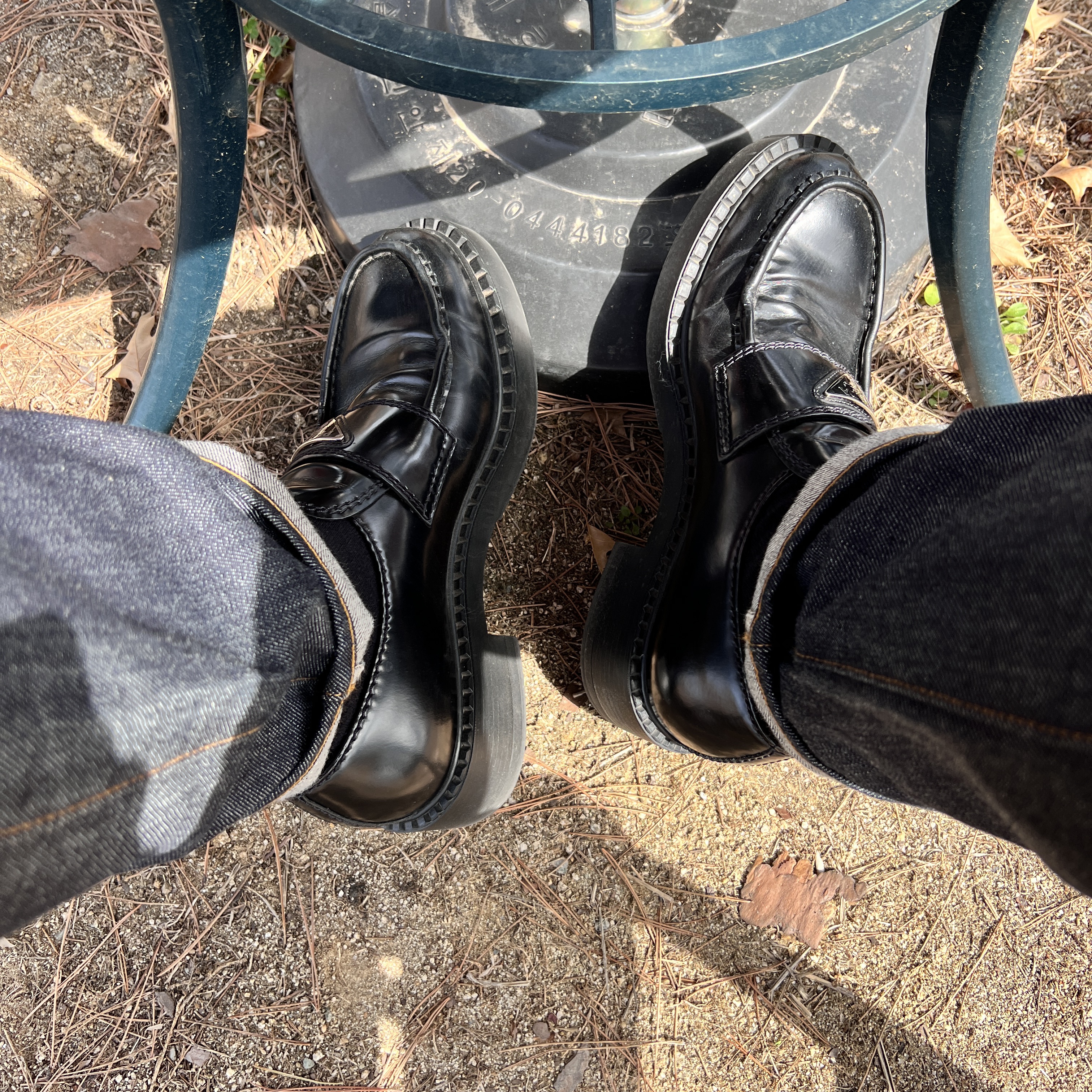Prada Chocolate Brushed Leather Loafers Black 착용 스타일