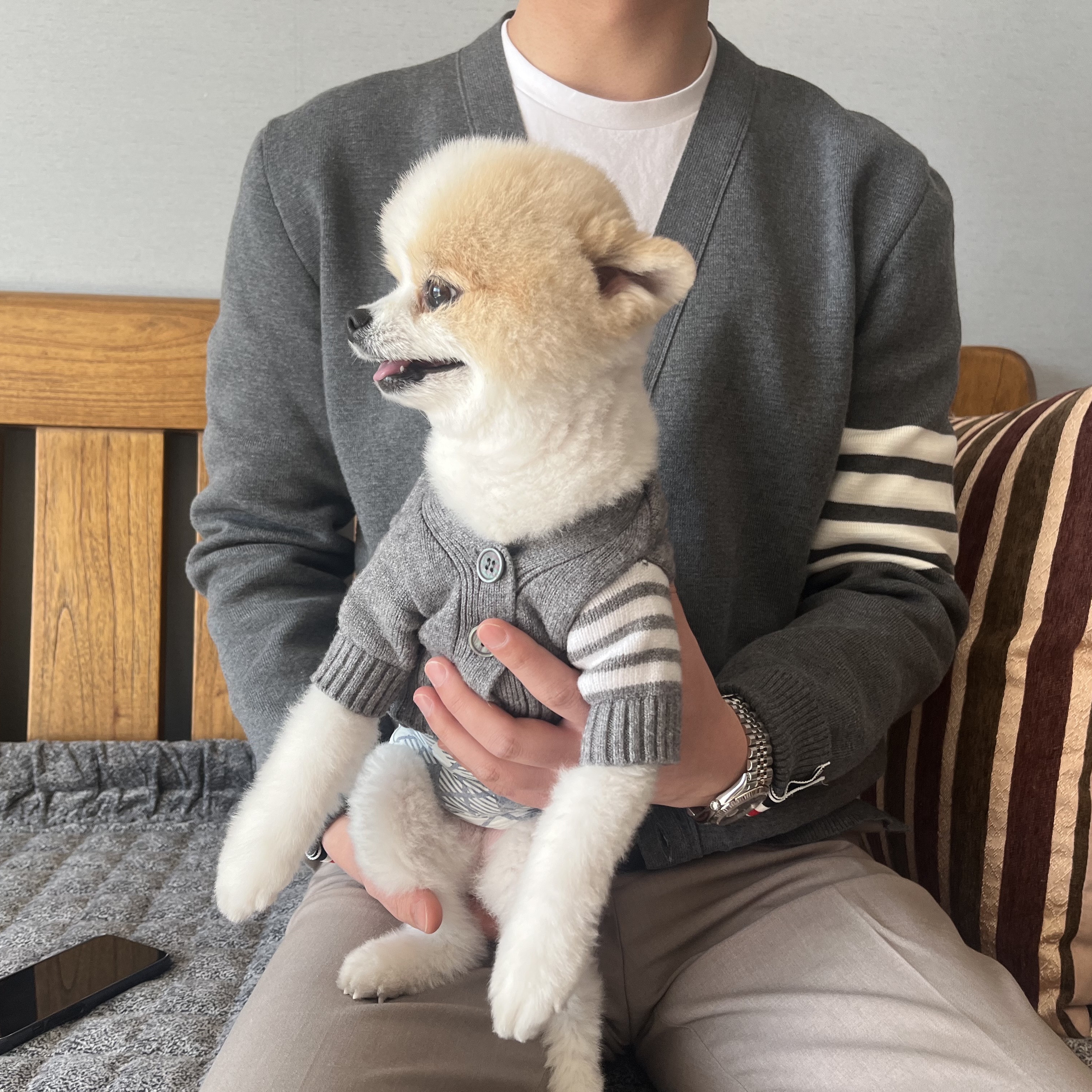 Thom Browne Milano Stitch 4-Bar Cardigan Medium Grey 착용 스타일