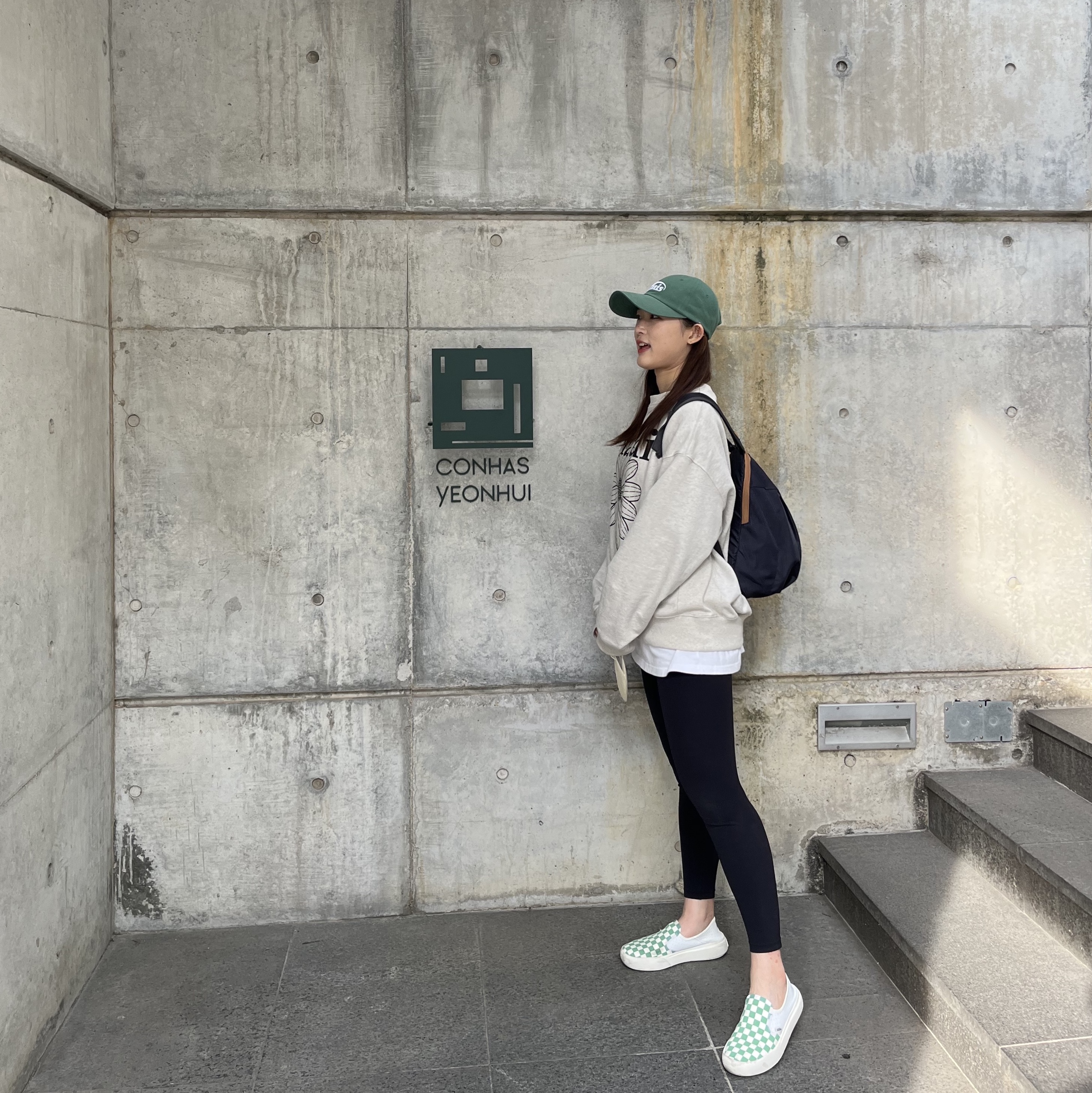 Vans ComfyCush One Checkerboard Green 착용 스타일