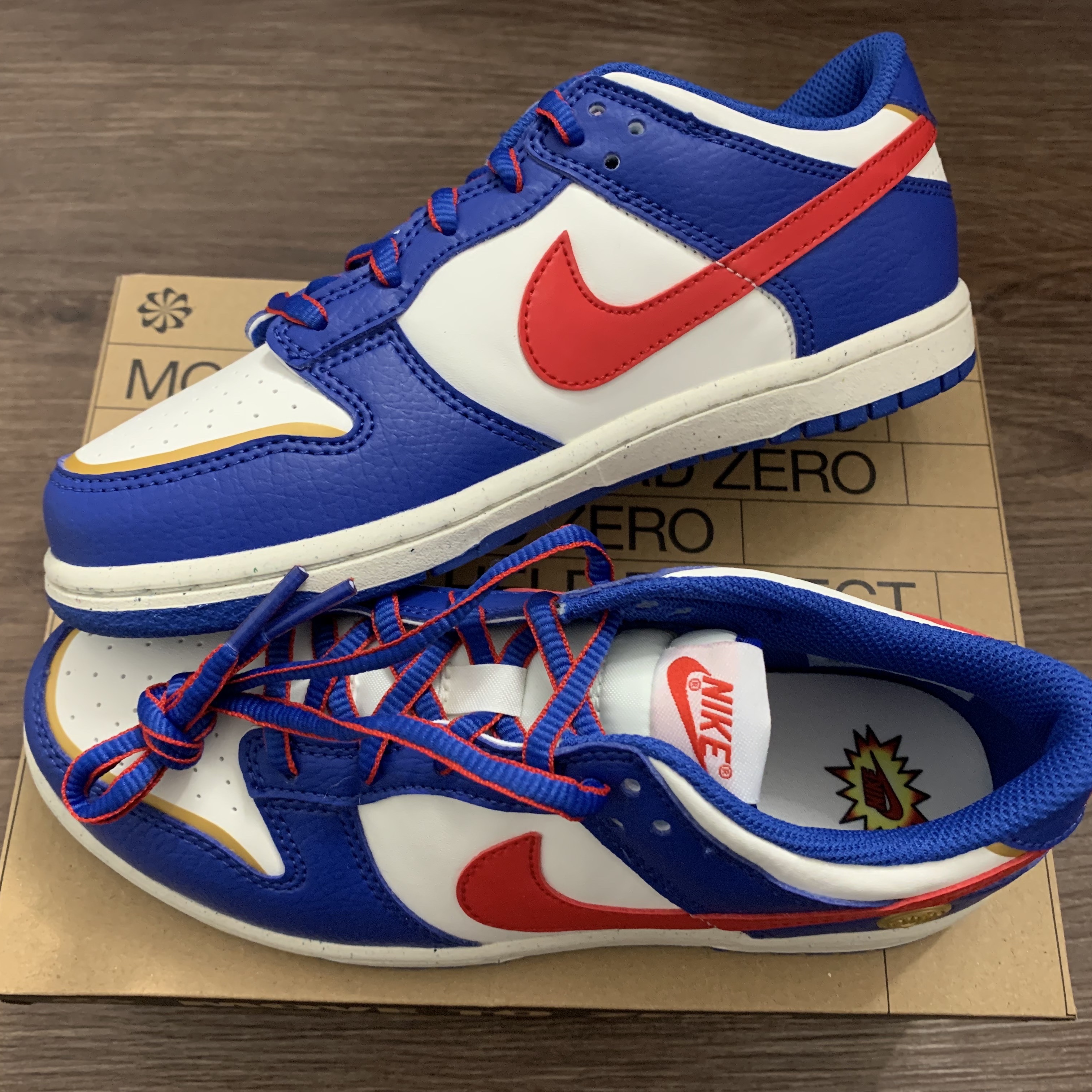 (W) Nike Dunk Low White and University Red, (PS) Nike Dunk Low Game Royal University Red 착용 스타일