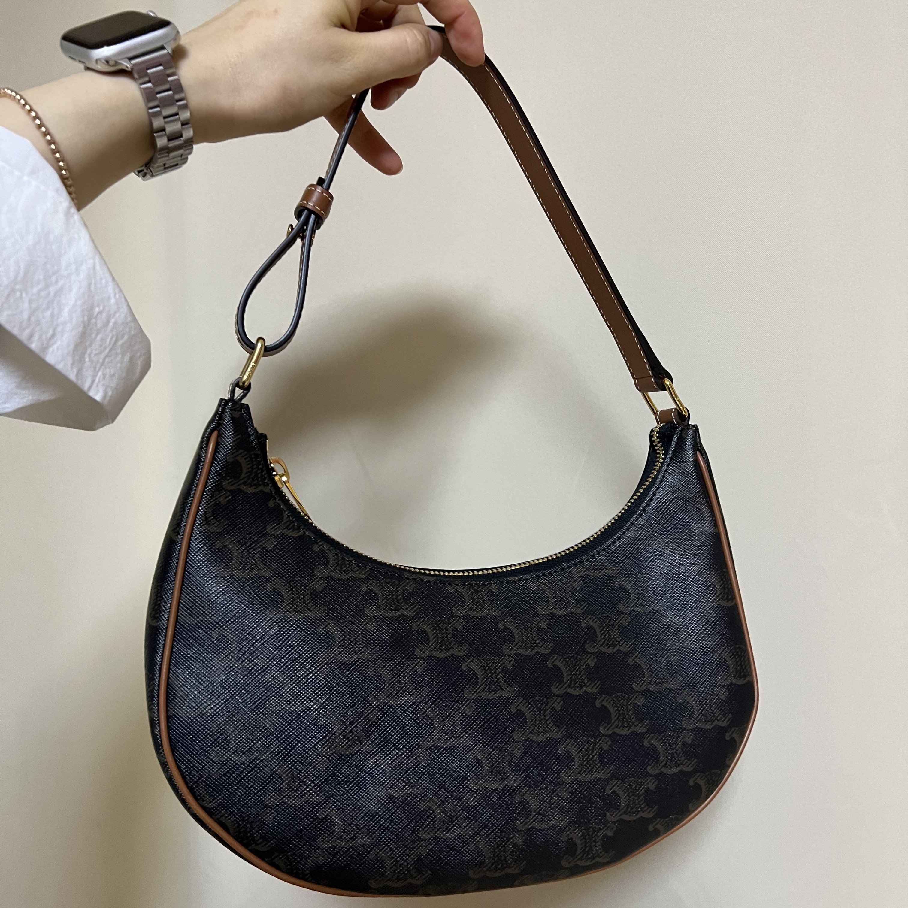 Celine Ava Bag in Triomphe Canvas and Calfskin Tan 착용 스타일