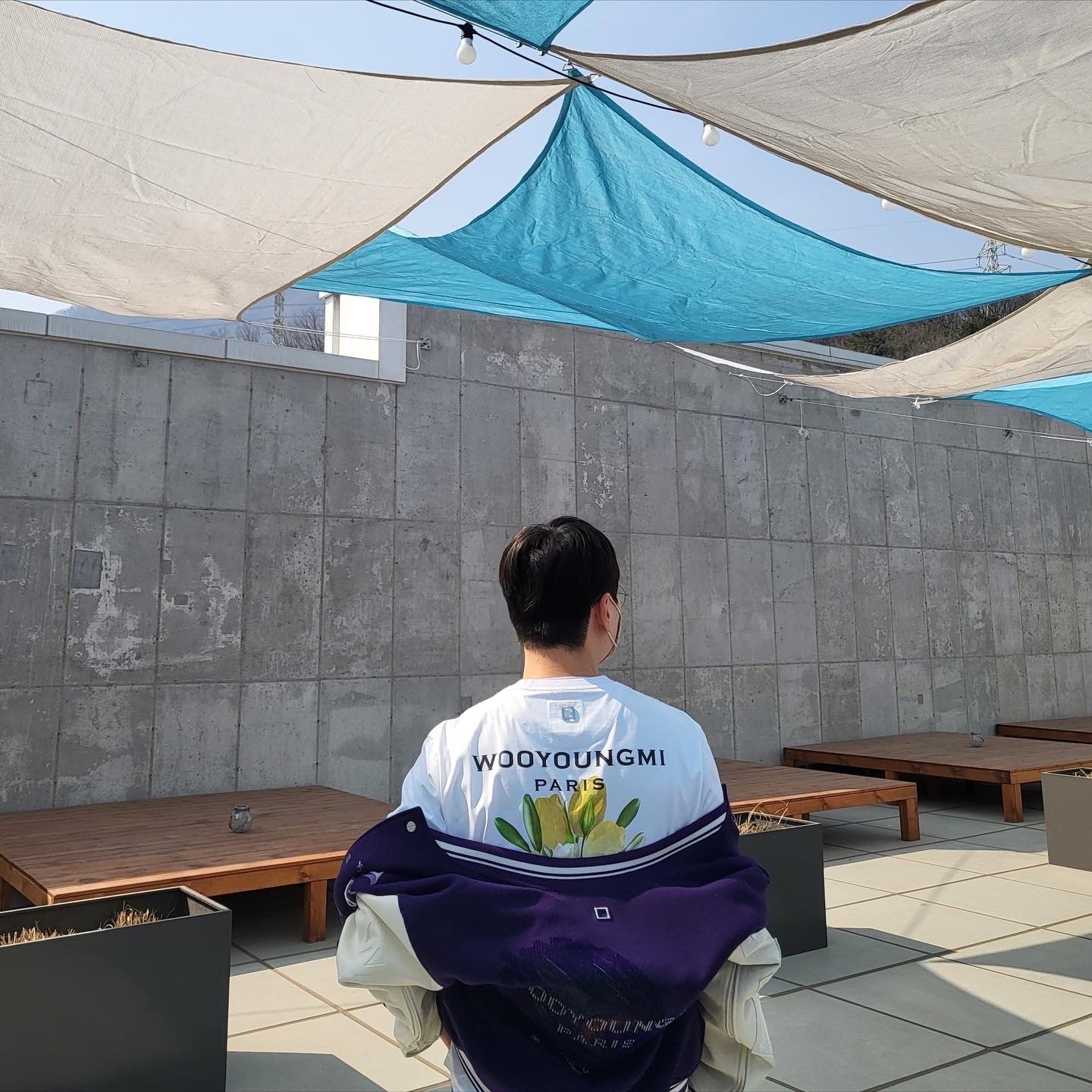 Wooyoungmi Varsity Jacket Violet - 23SS, Jordan 1 x Travis Scott Retro Low OG SP Sail and Ridgerock 착용 스타일 - 4