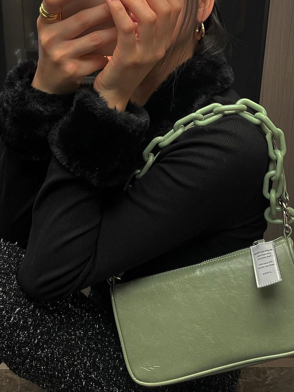 Nieeh Women Envelope Bag Olive 착용 스타일