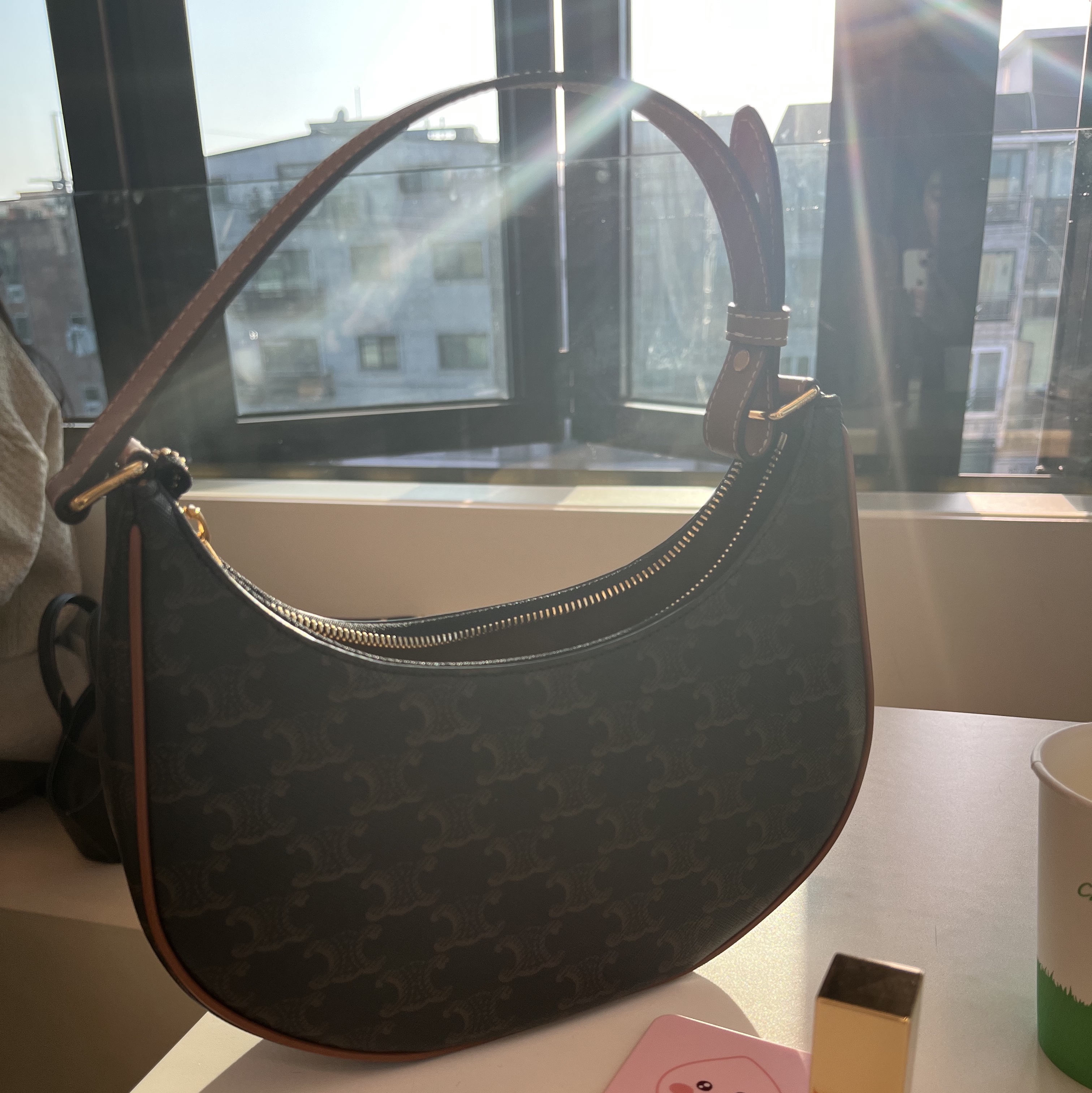 Celine Ava Bag in Triomphe Canvas and Calfskin Tan 착용 스타일