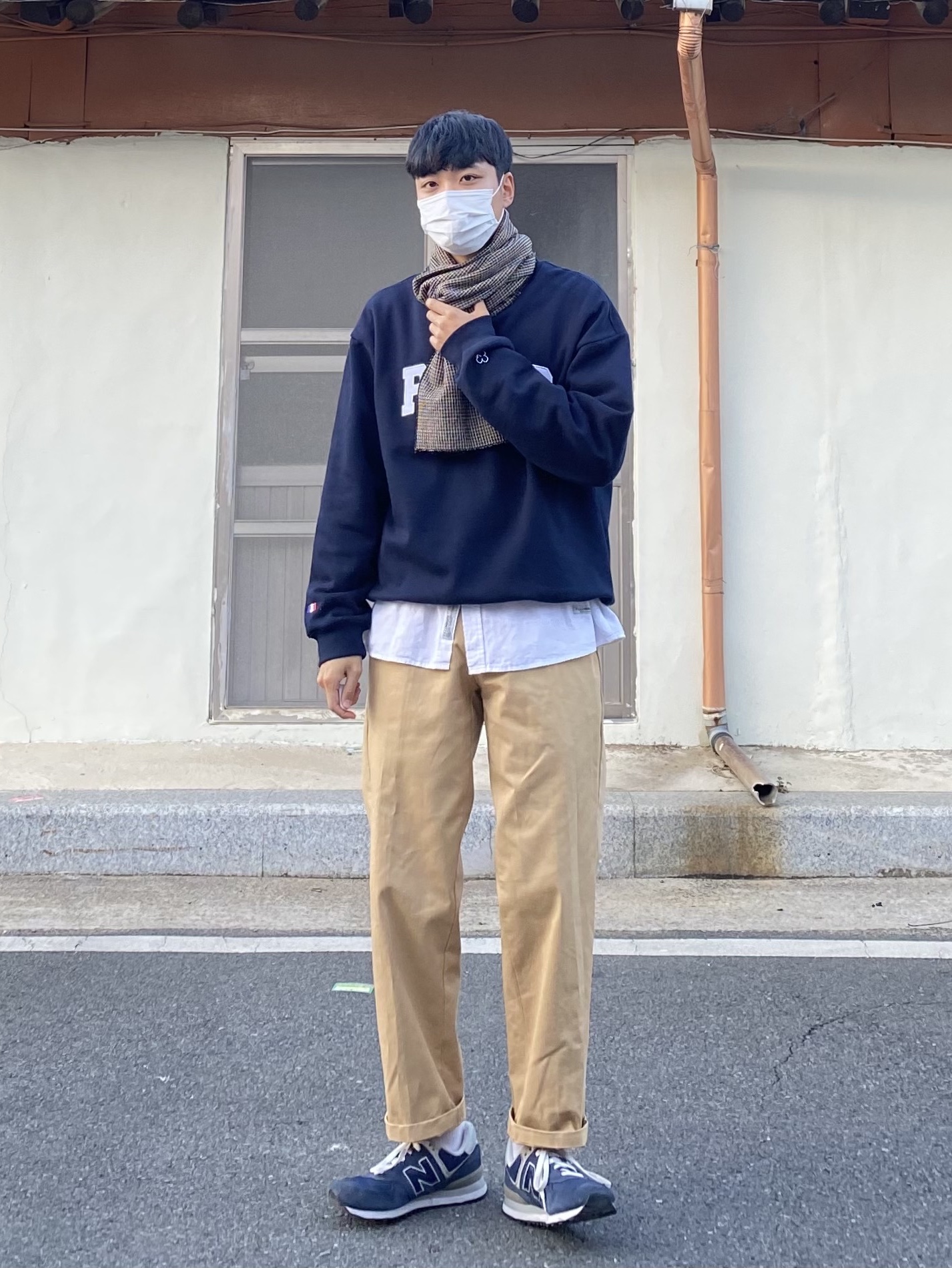 New Balance 574 Navy - D Standard 착용 스타일