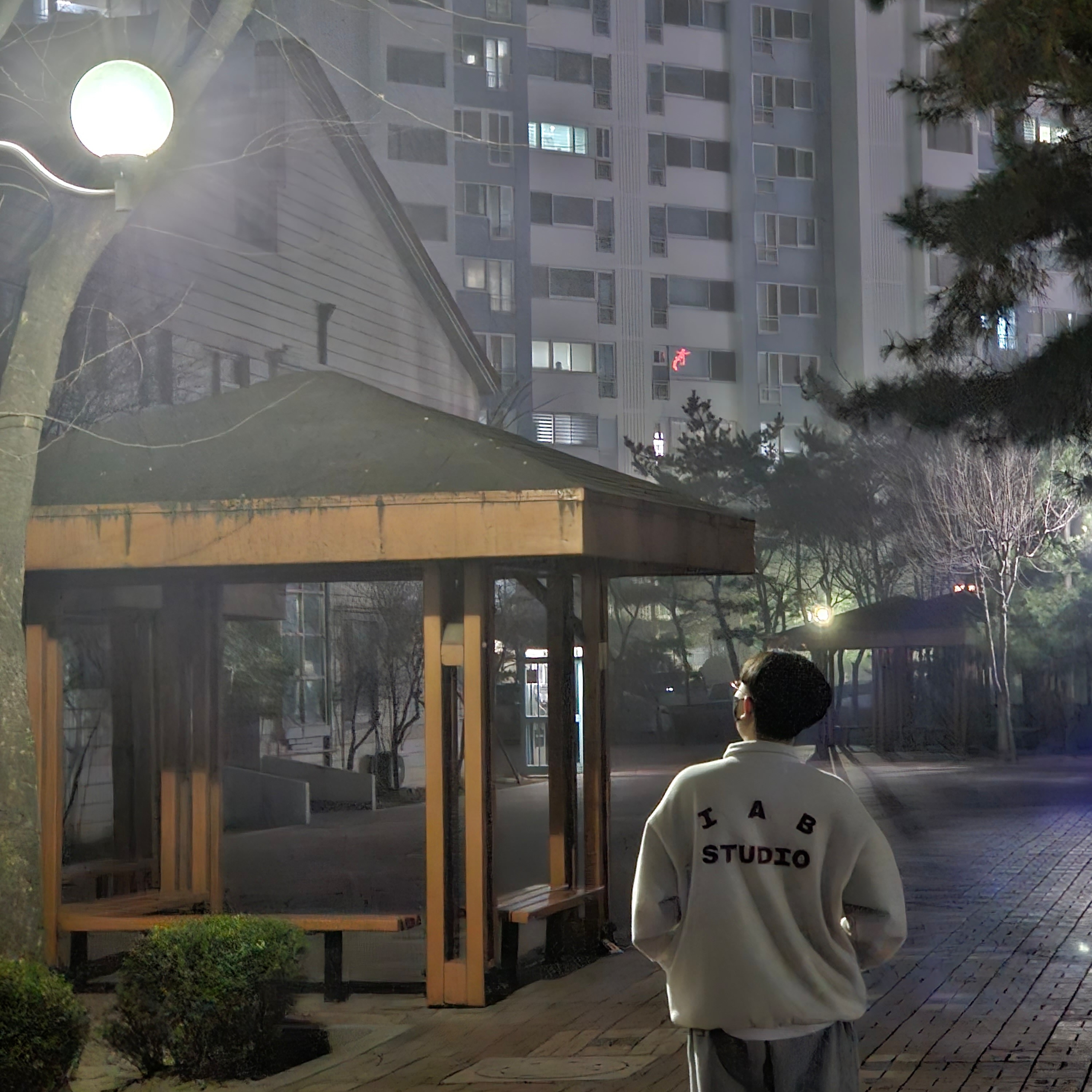 IAB Studio Half Zip-Up Oatmeal Burgundy 착용 스타일