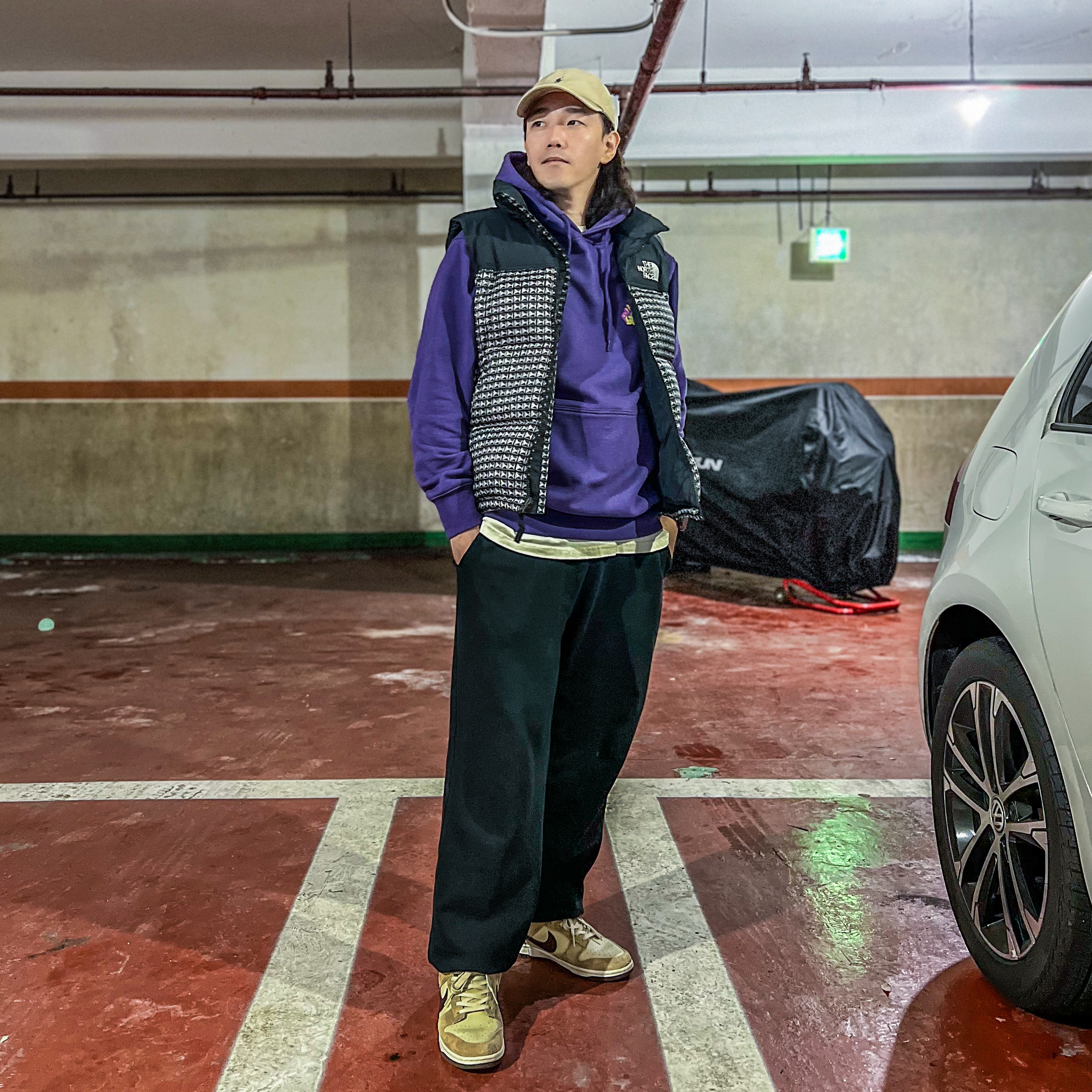 Supreme x The North Face Studded Nuptse Vest Black - 21SS, Palace P-3D Hood Purple - 21FW 착용 스타일