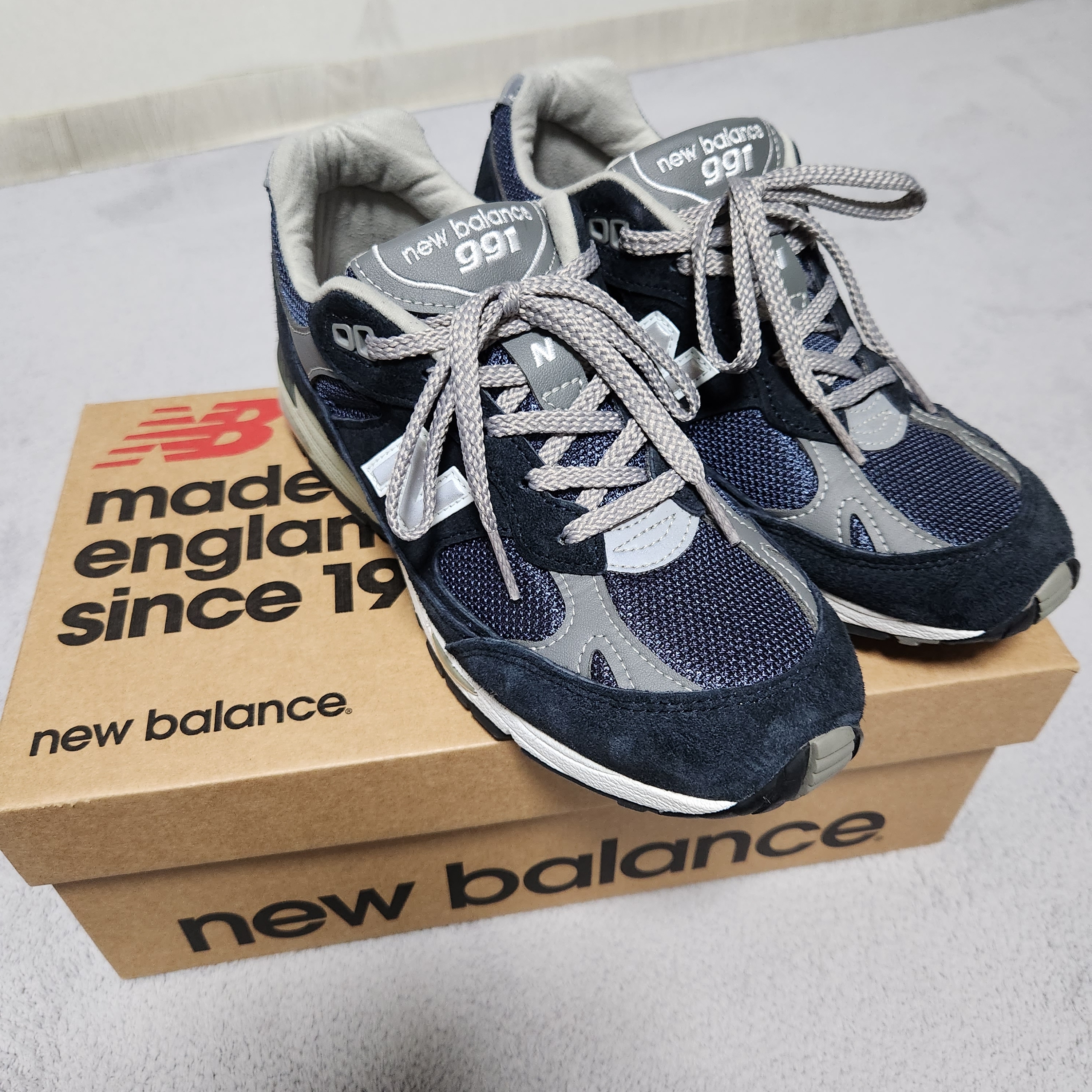 (W) New Balance 991 Made in UK Navy 착용 스타일 - 1
