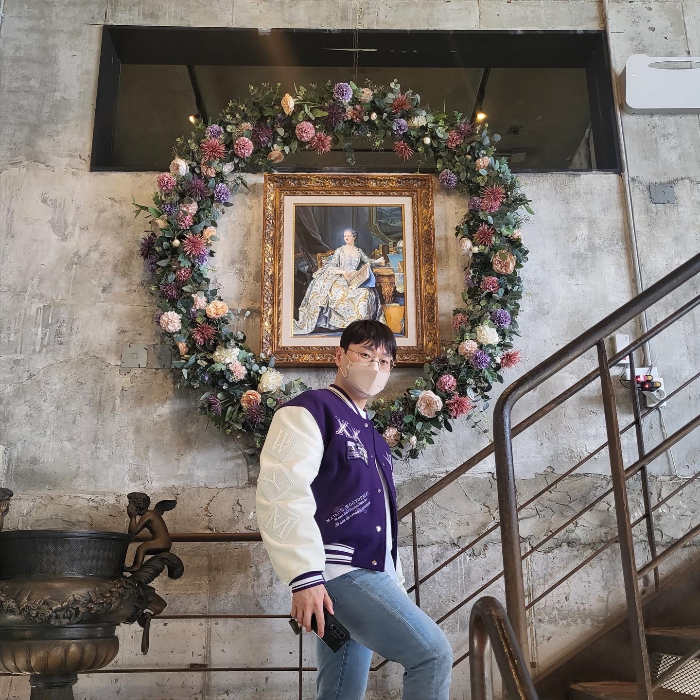 Wooyoungmi Varsity Jacket Violet - 23SS, Jordan 1 x Travis Scott Retro Low OG SP Sail and Ridgerock 착용 스타일 - 2