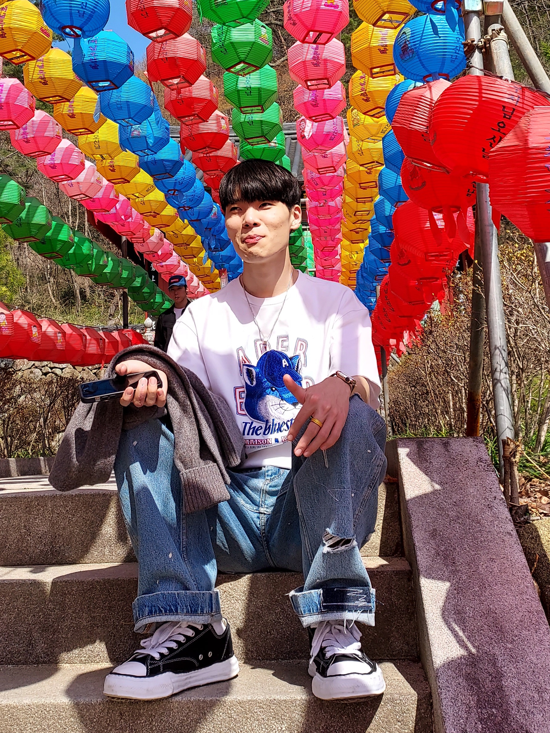 Maison Mihara Yasuhiro Peterson OG Sole Canvas Low Sneakers Black, Zara x Ader Error Patchwork Jeans Blue 착용 스타일 - 2