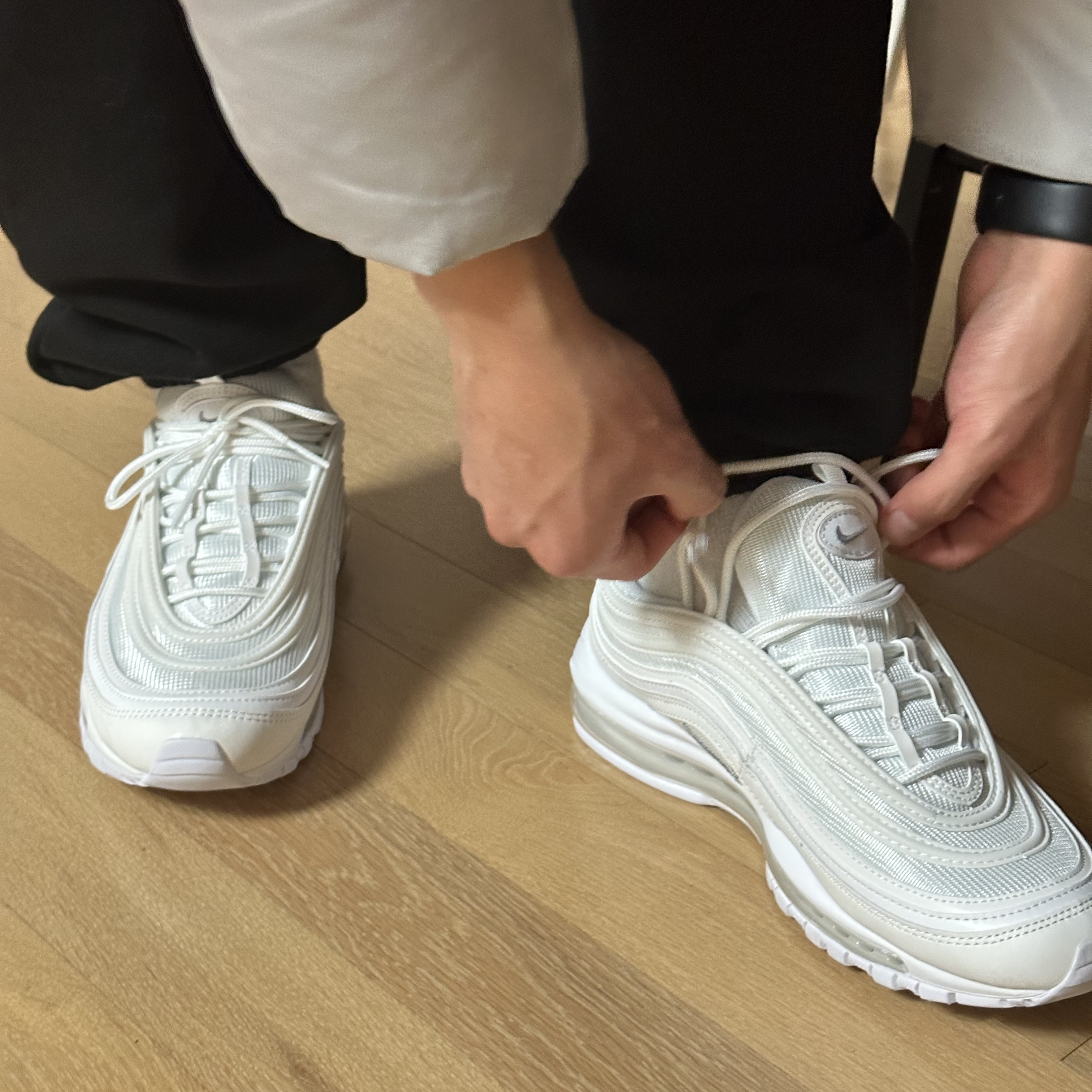 Nike Air Max 97 Triple White Wolf Grey, IAB Studio Sweatpants Black White - 23SS 착용 스타일 - 1