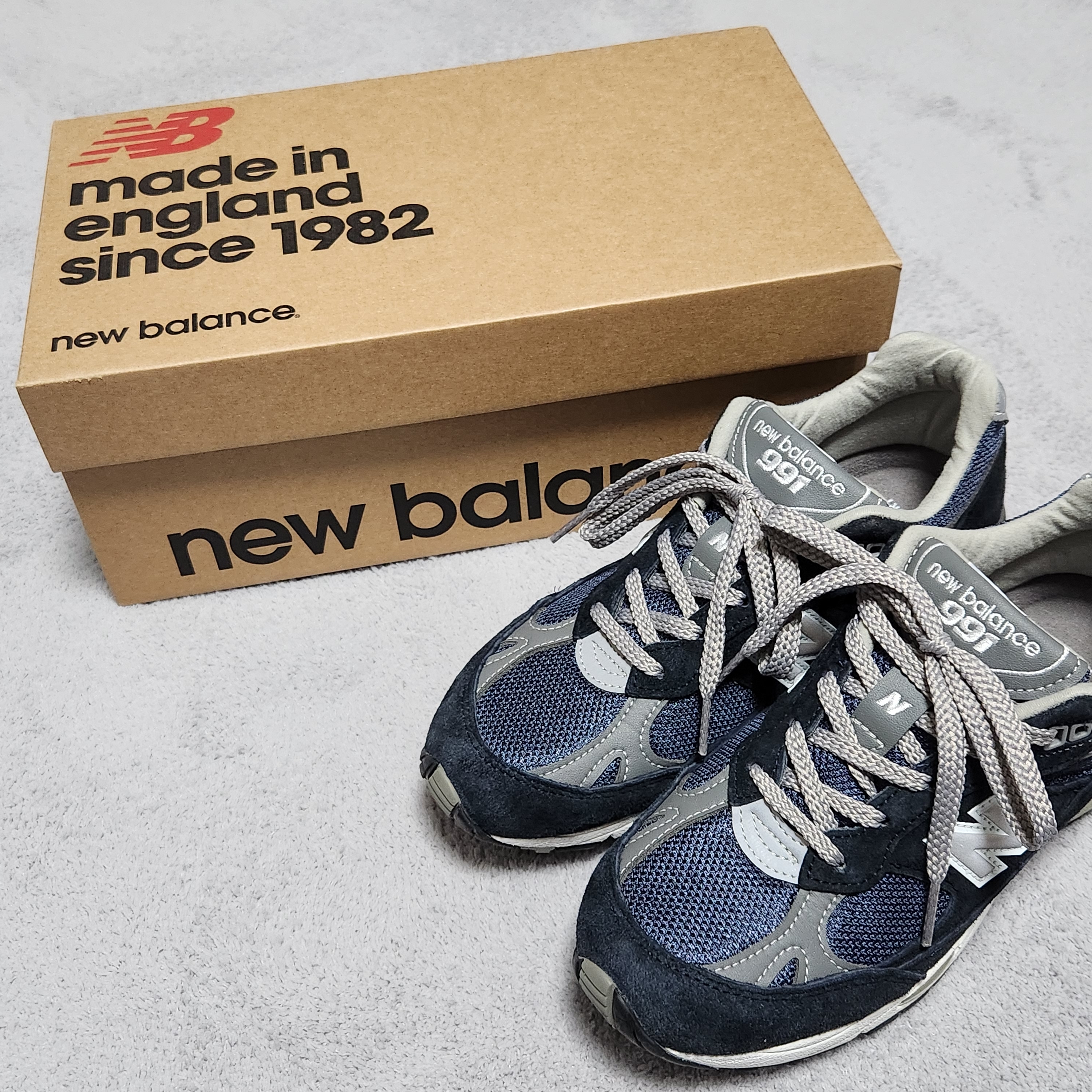 (W) New Balance 991 Made in UK Navy 착용 스타일 - 2
